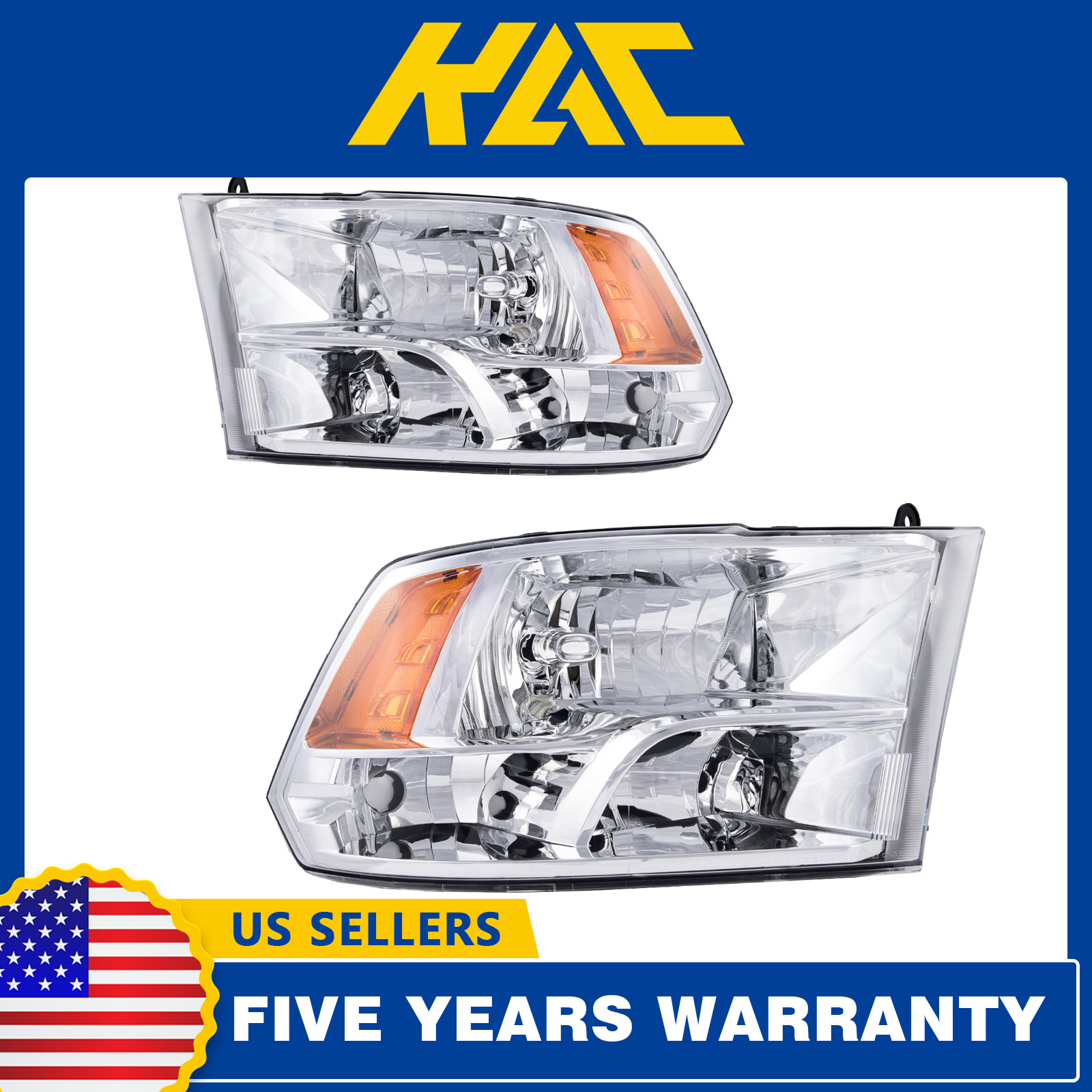 For 2009-2018 Dodge Ram 1500 2500 3500 Quad Style Headlights Assembly Chrome