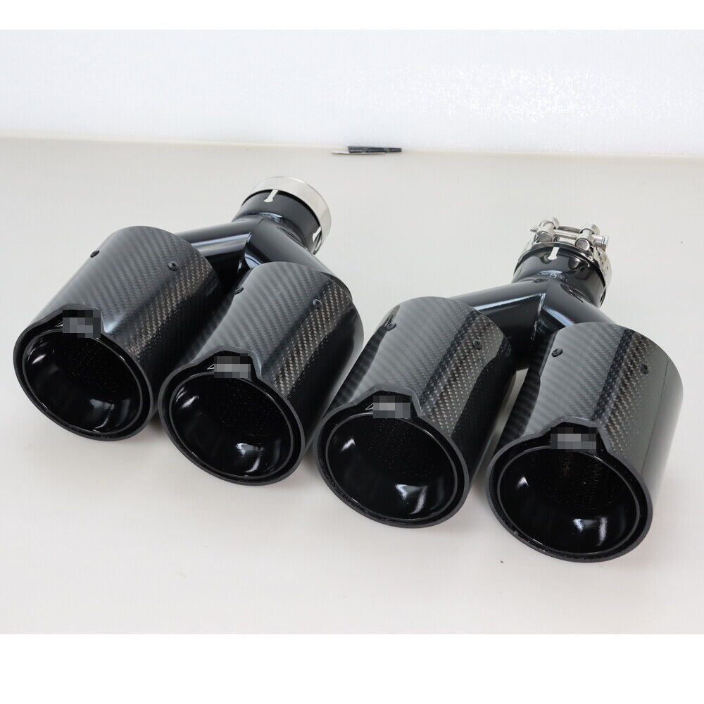 Dual Car Carbon Fiber Exhaust TWIN End Tips Tail Pipe For BMW 63mm In 101MM Out