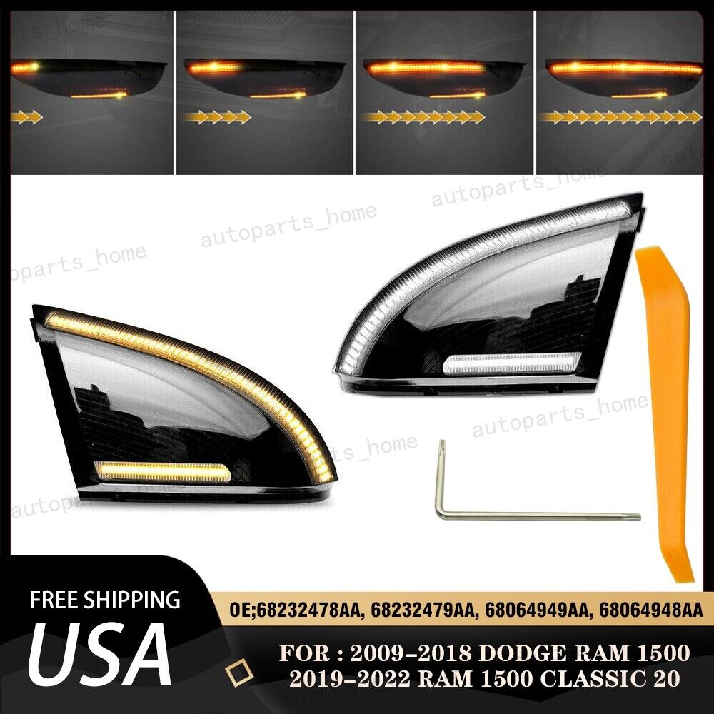 For Dodge RAM 1500-3500 Sequential LED Side Mirror Turn Signal Light Puddle Lamp