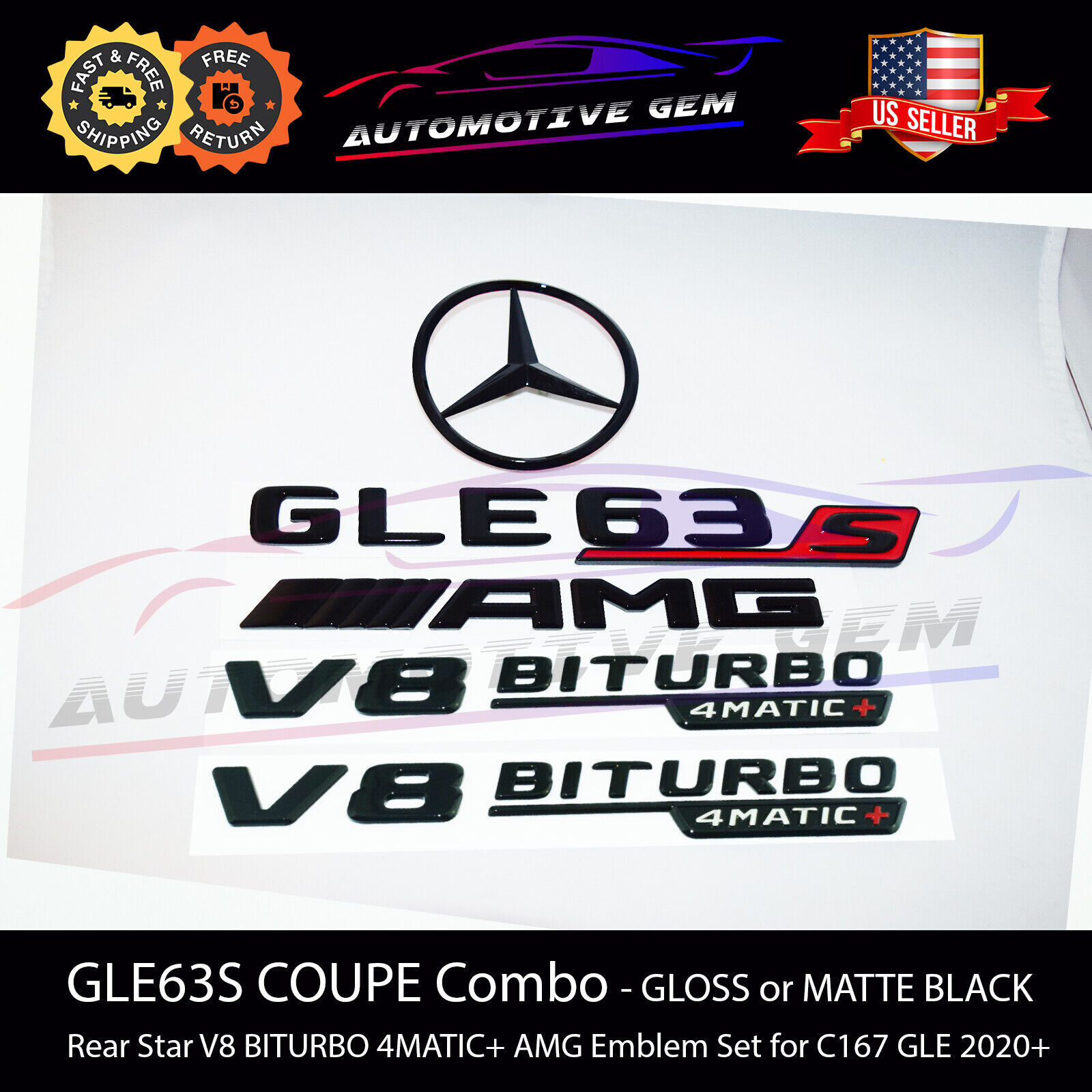 GLE63S COUPE AMG V8 BITURBO 4MATIC+ Rear Star Emblem Black Set Mercedes C167