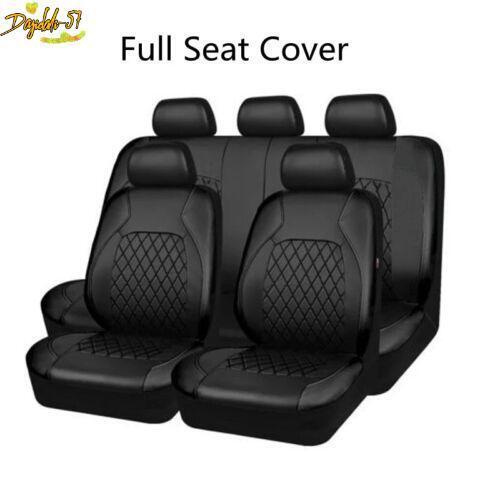 Black Leather 9Pcs 5-Seats Car Seat Covers Front Rear Full Interior Cushion Set