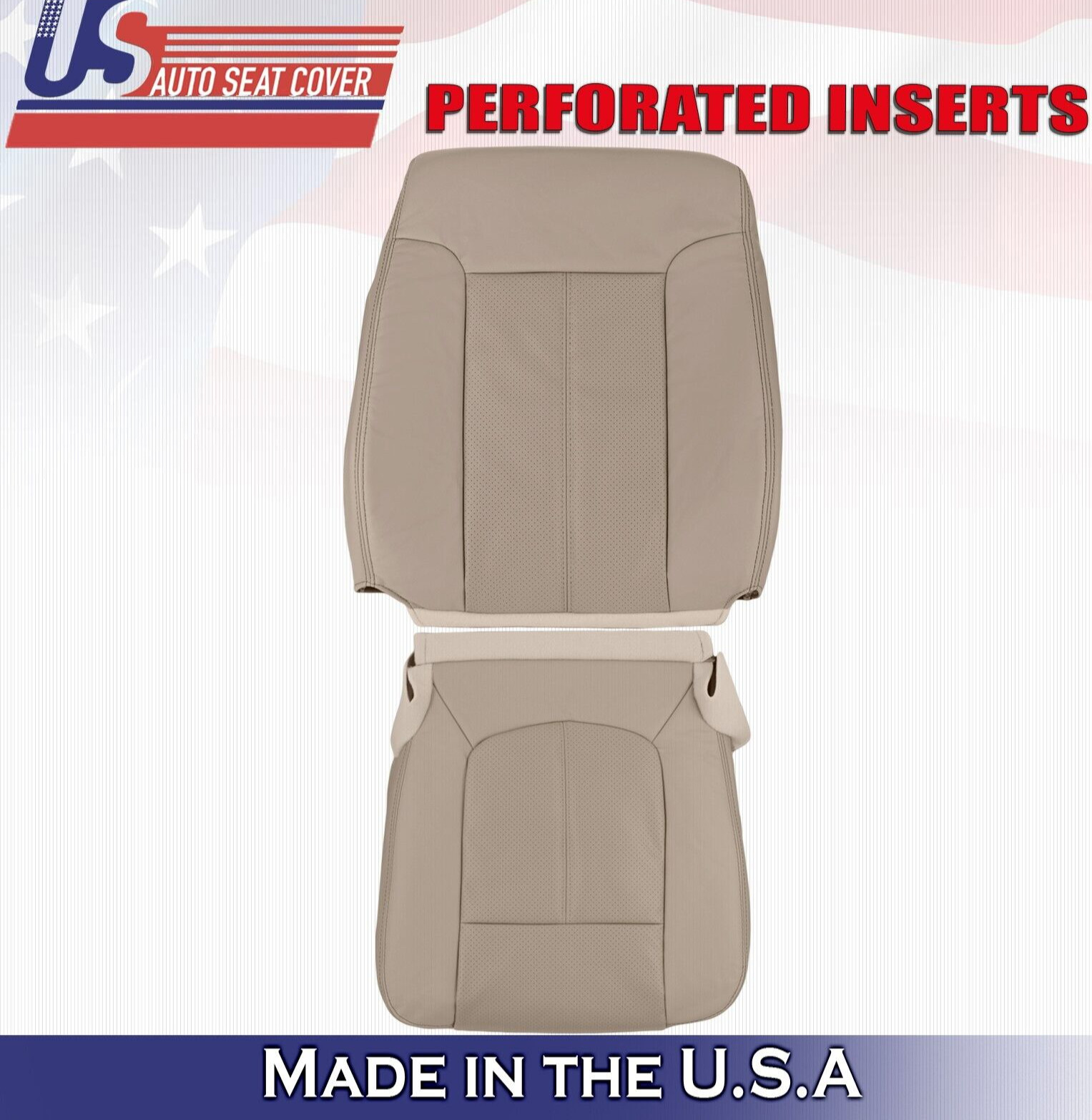 2011 2012 For Ford F250 F350 Lariat Driver Top & Bottom Leather Seat Covers Tan