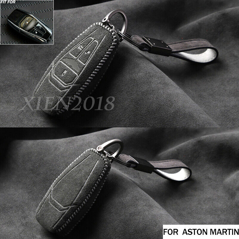 For Aston Marti Real Alcantara Leather Car Key Fob Case Cover Shell Accessories 