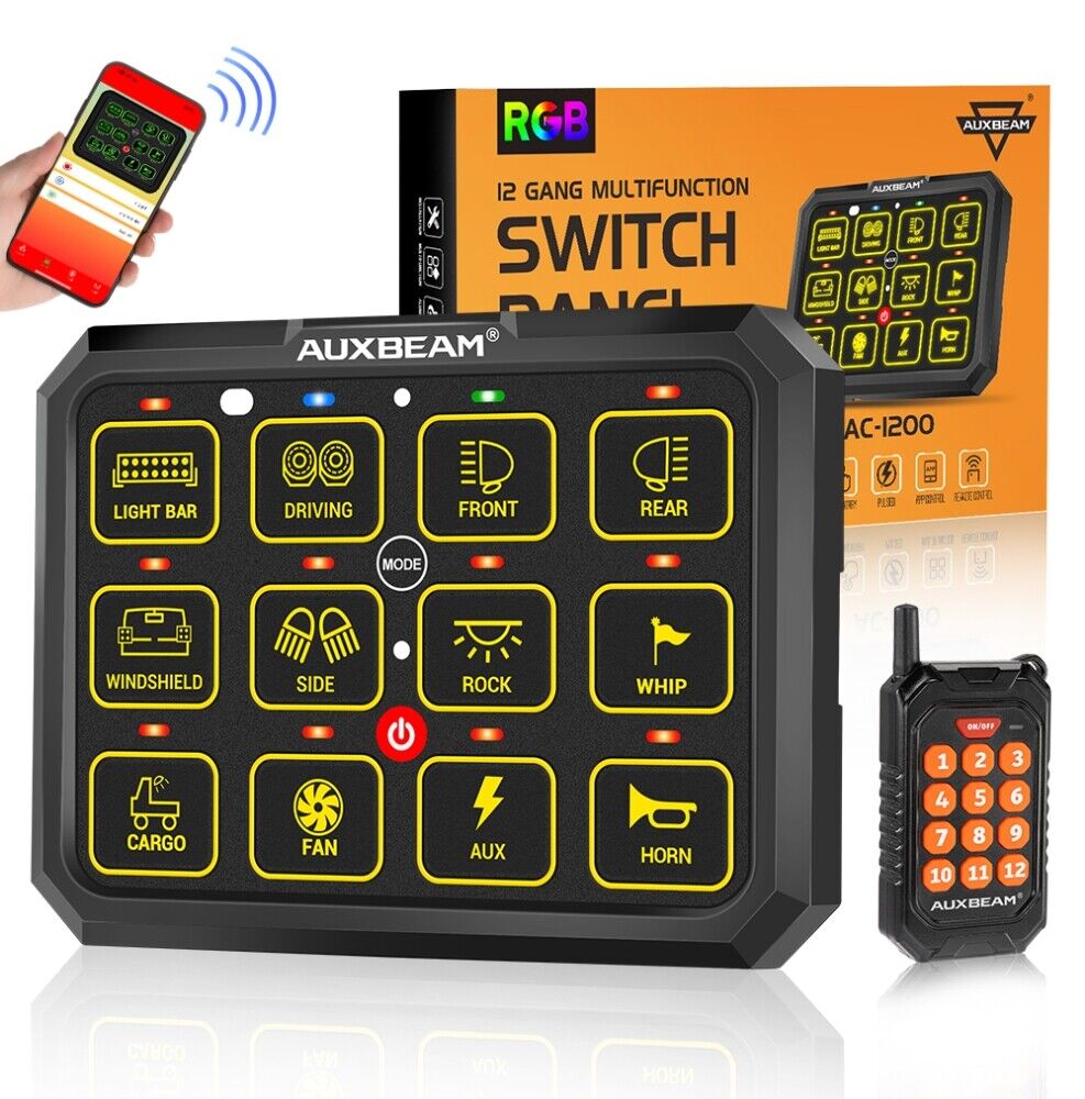 AUXBEAM 12 Gang Switch Panel On-Off LED Light Circuit Control (RGB Back light)
