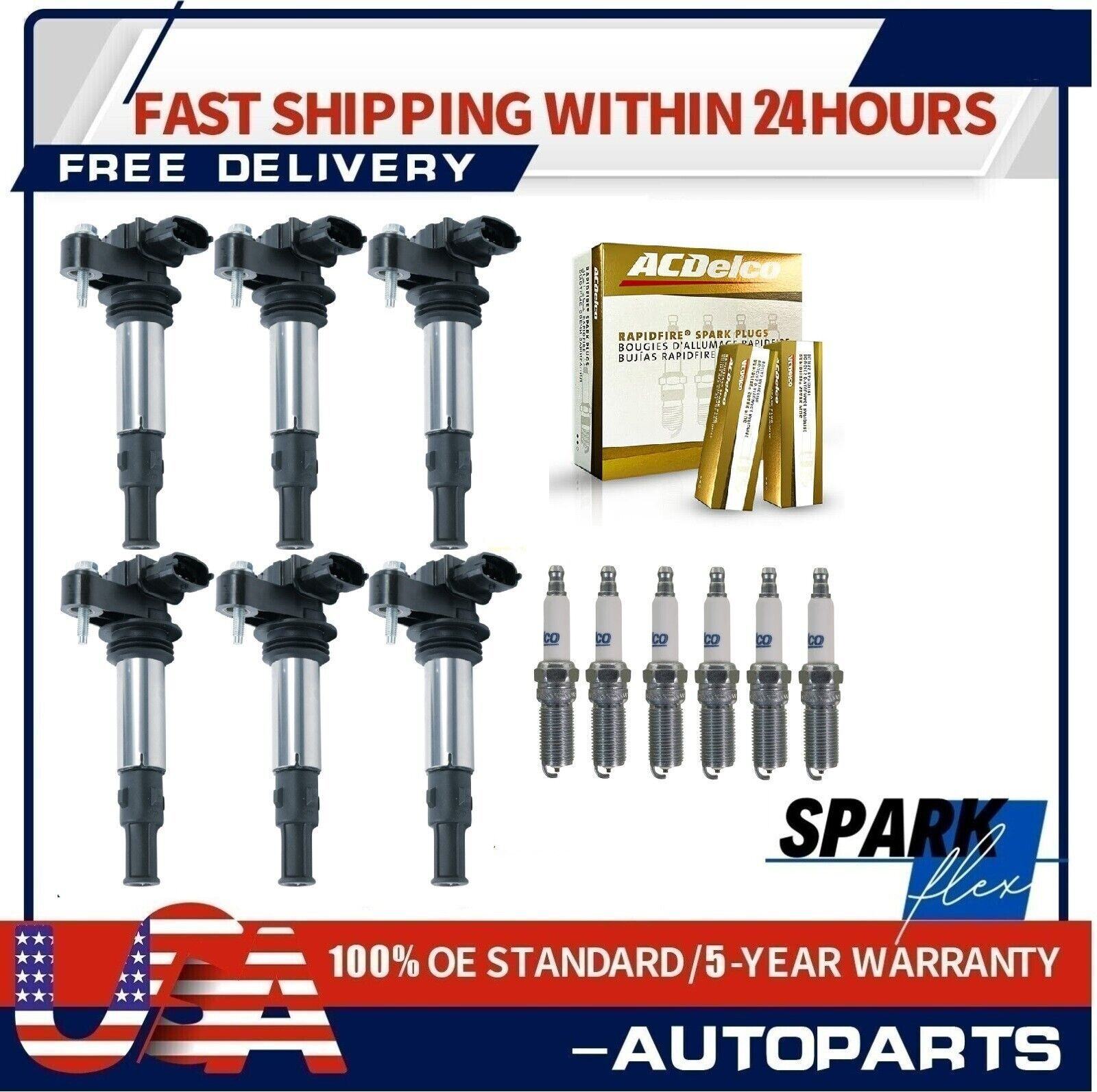 6x Ignition Coil +6x OEM Spark Plug for Buick Cadillac CTS GMC Chevrolet 3.6L