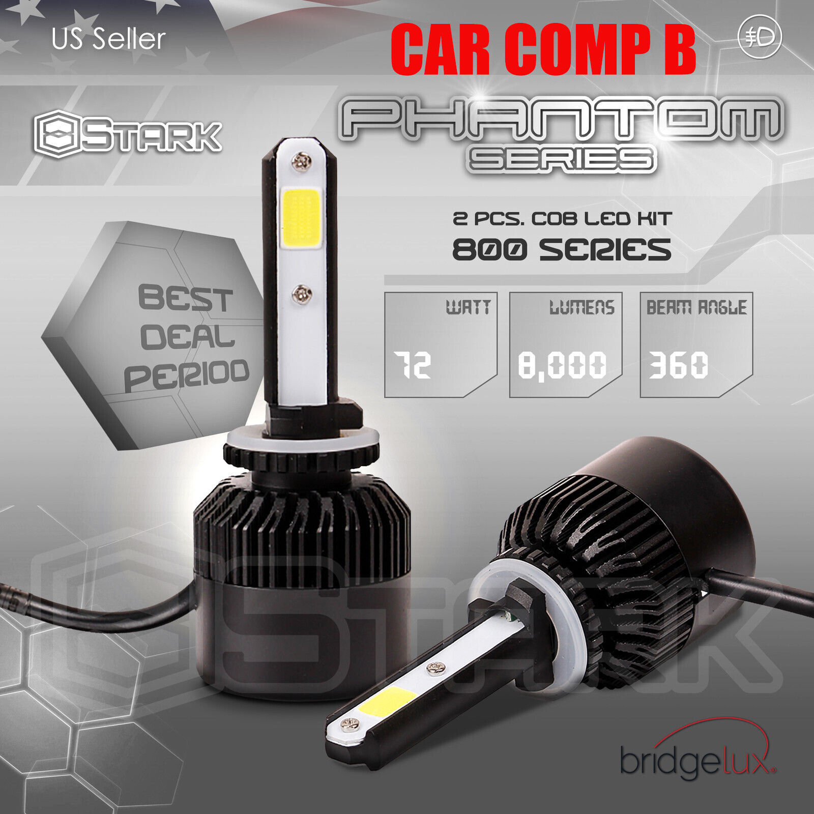 72W 8000LM US BridgeLux Chip LED Kit 6000K Fog Light Bulbs - 880 881 893 899 (B)