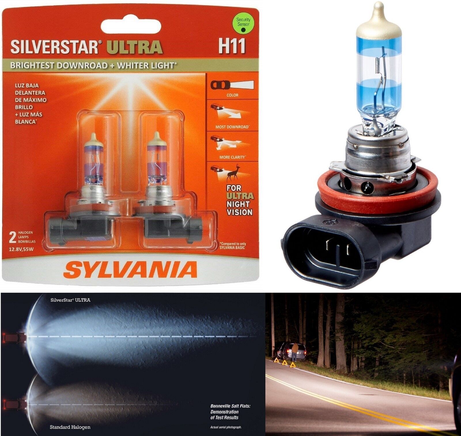 OpenBox Sylvania SilverStar Ultra H11 55W Two Bulbs Headlight Low Beam Upgrade