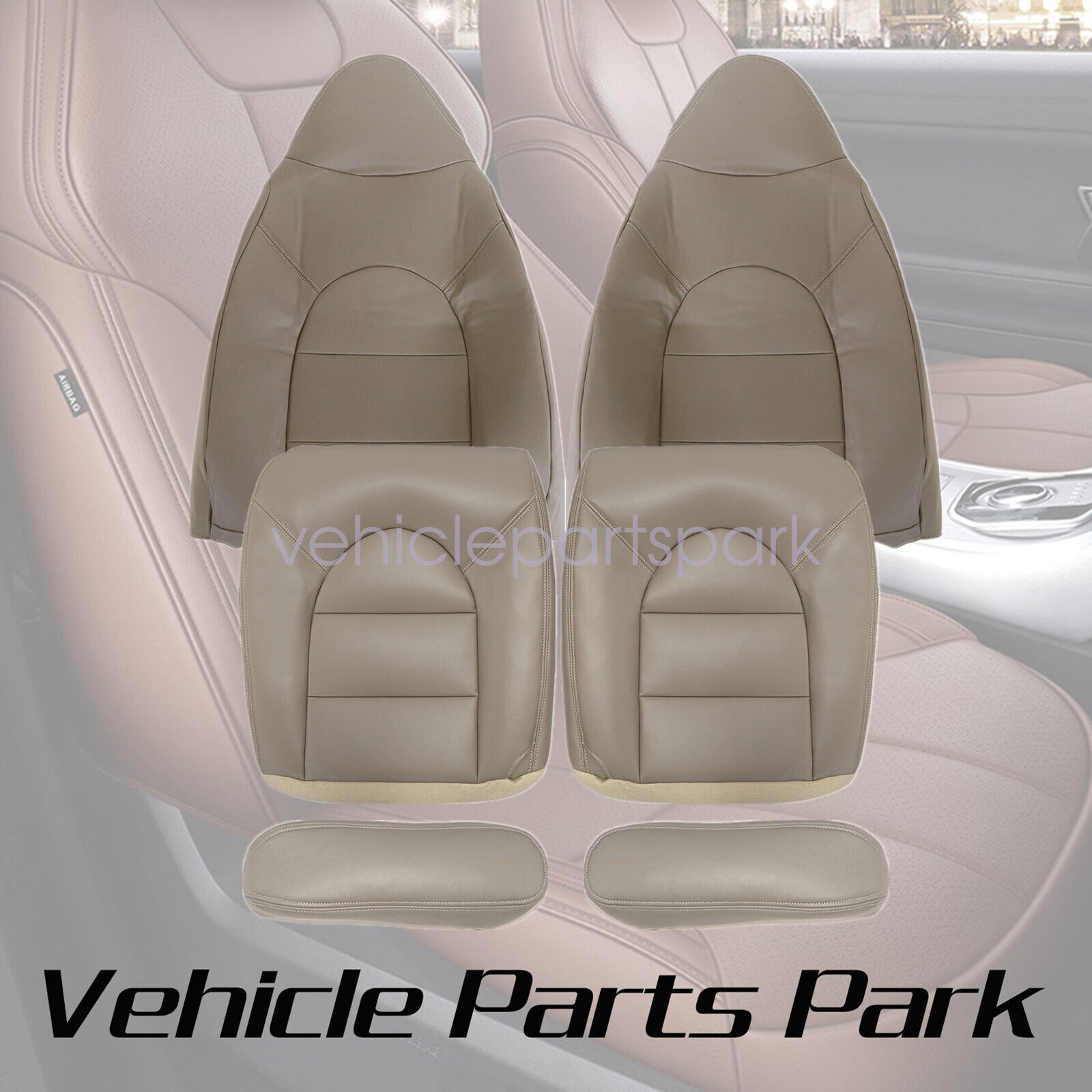 1999 2000 For Ford F250 F350 Replacement Driver+Passenger Leather Seat Cover TAN
