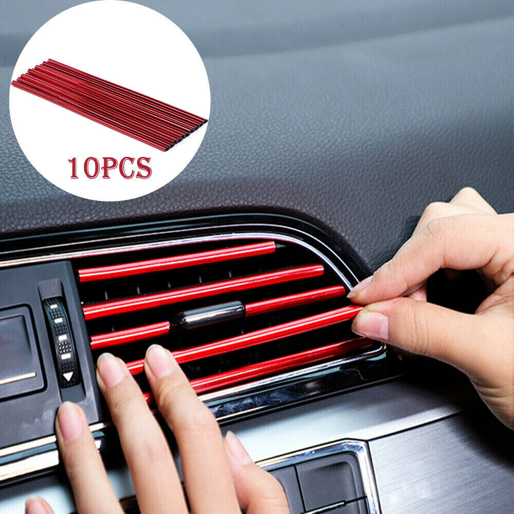 10x Red Car Interior Air Conditioner Outlet Decoration Stripes Cover Accessories
