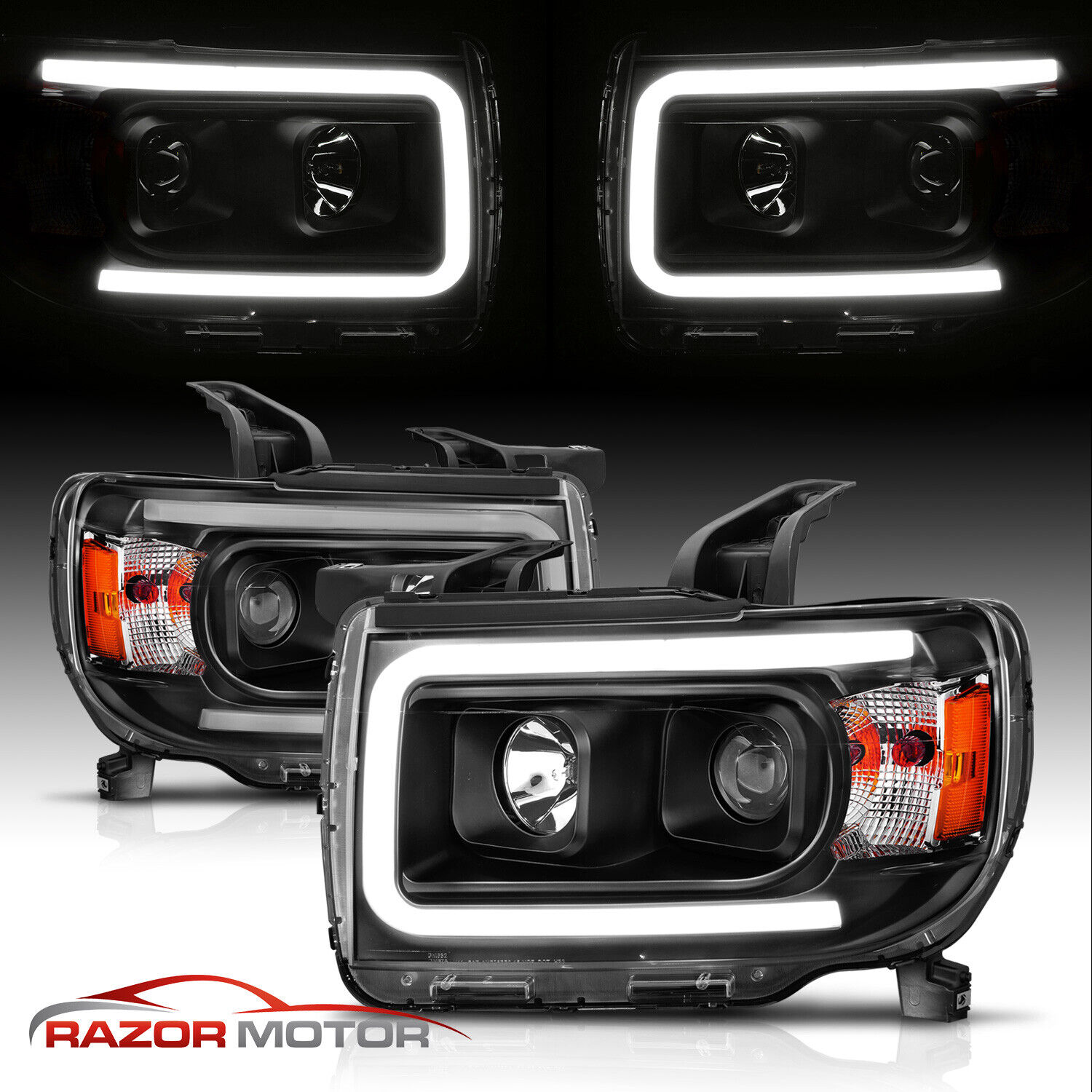 LED 15 16 17 18 19 20 21 22 For GMC Canyon DRL Black Projector Headlights