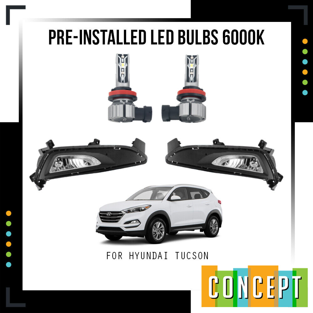 For 2016-2018 Hyundai Tucson Fog Lights Lamps with LED Bulbs and Assembly Set