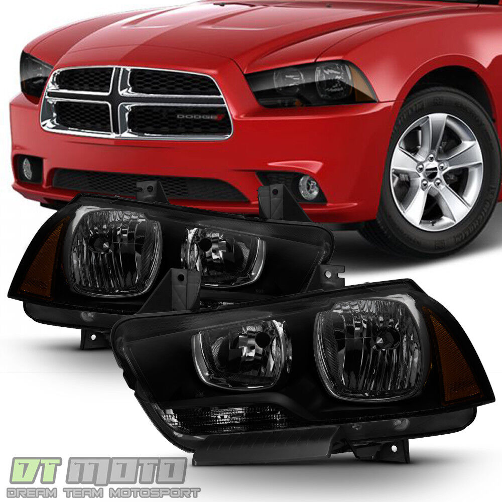 For 2011-2014 Dodge Charger R/T SE SRT8 Black Smoke Halogen Headlights Headlamps