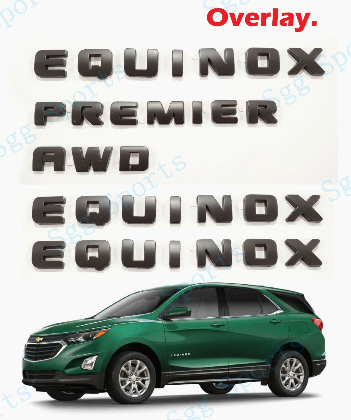 5PCS Matte Black Door Rear Equinox Premier AWD Emblem OVERLAY ChevroletEquinox