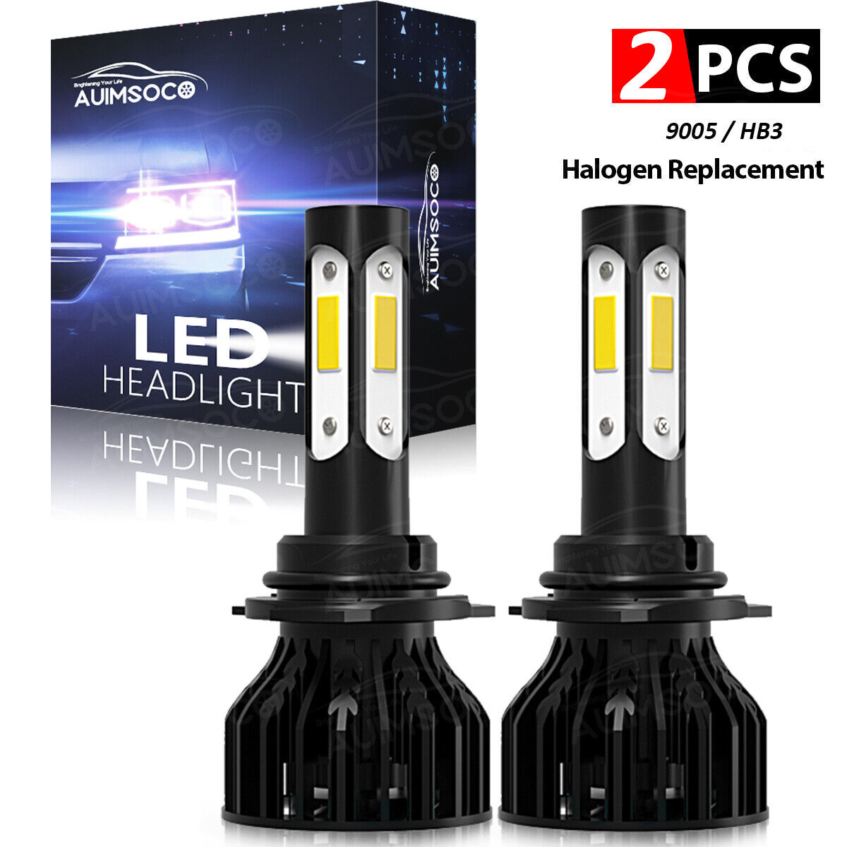 2x 9005 LED Headlight Bulbs Conversion Kit High 4SIDES Beam White Super Bright