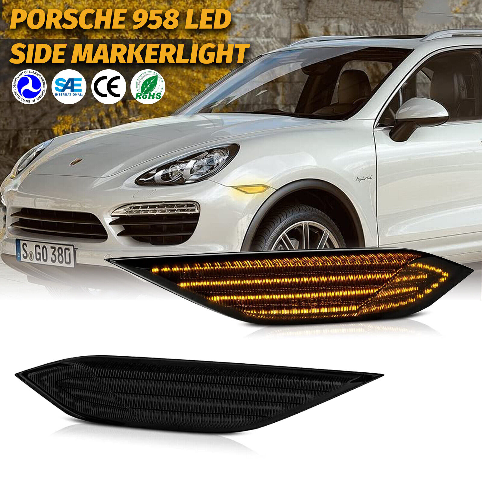 For 958 2011-2014 Porsche Cayenne Sequential Somked LED Amber Side Marker Lamp