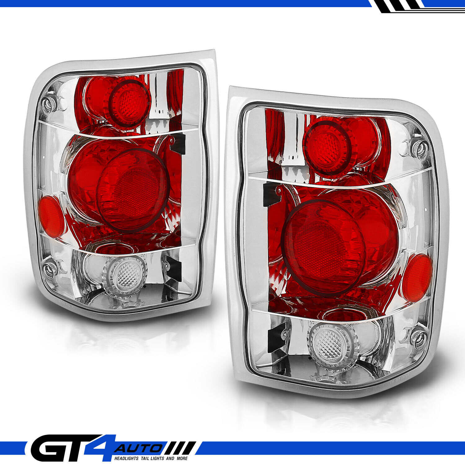 Altezza Style Chrome Red Rear Brake Tail Lights Pair for 1998-2000 Ford Ranger