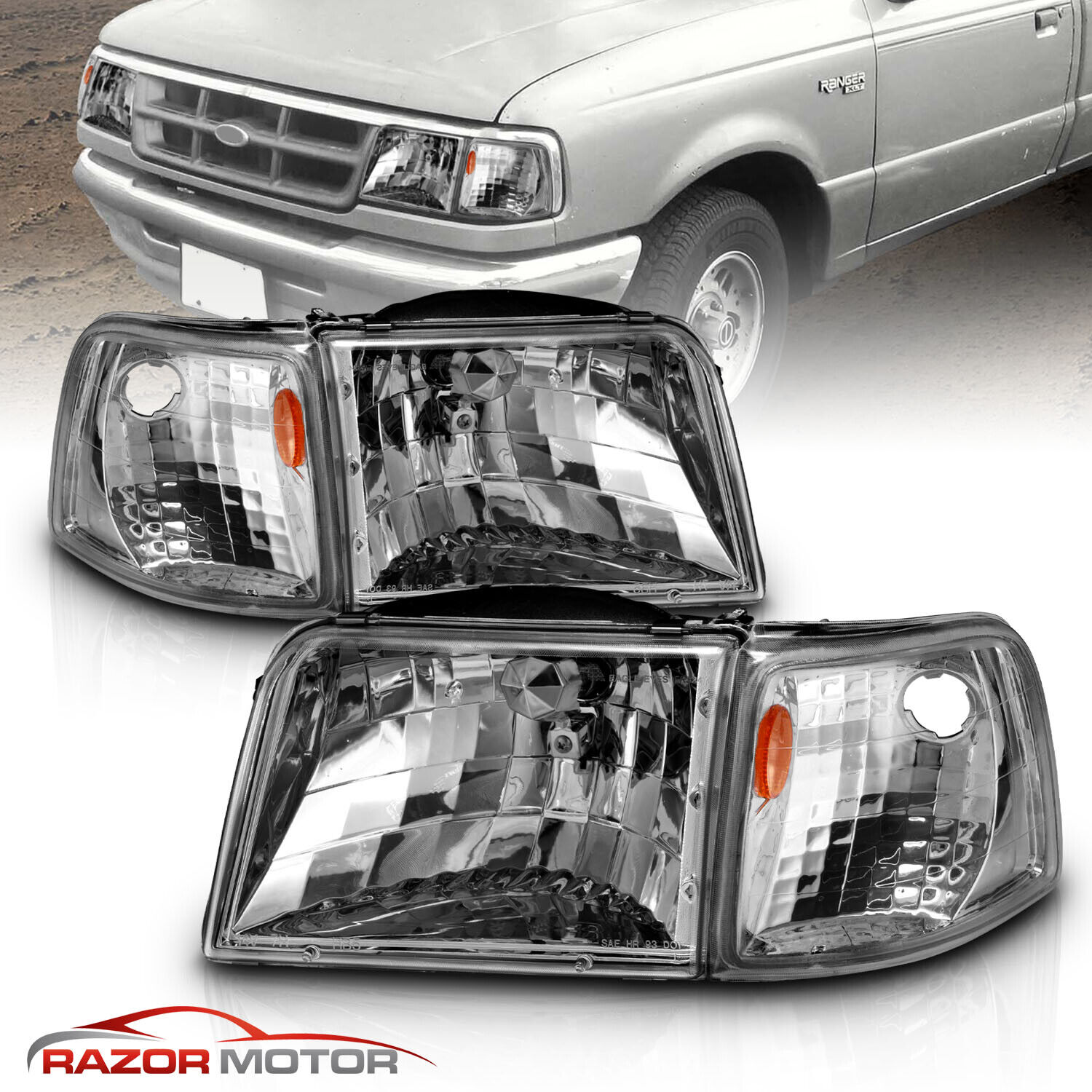 1993 1994 1995 1996 1997 Ford Ranger Factory Style Chrome Headlights Pair