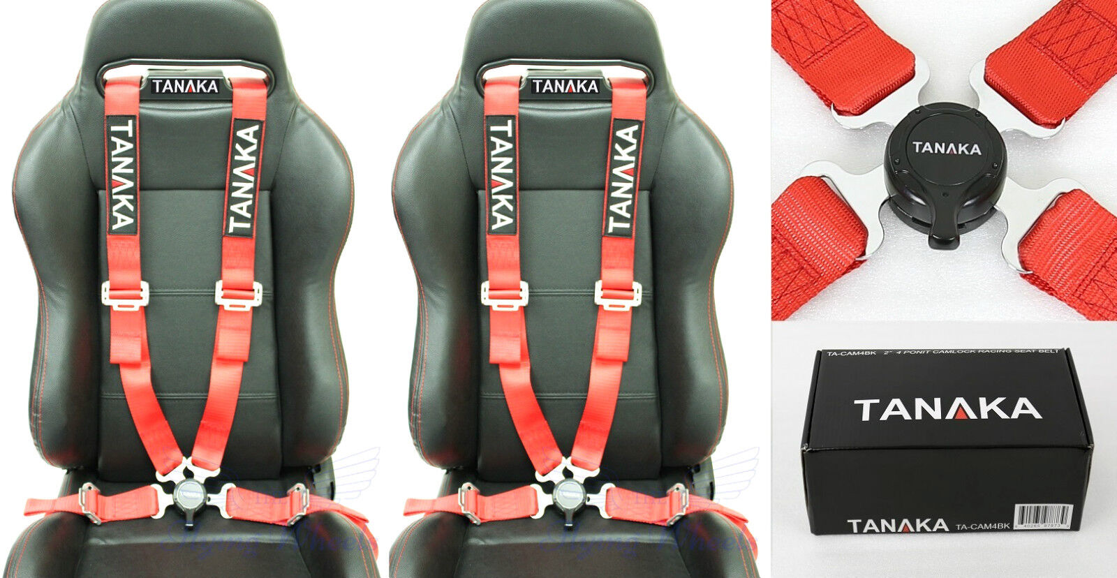 X2 TANAKA UNIVERSAL RED 4 POINT CAMLOCK QUICK RELEASE RACING SEAT BELT HARNESS