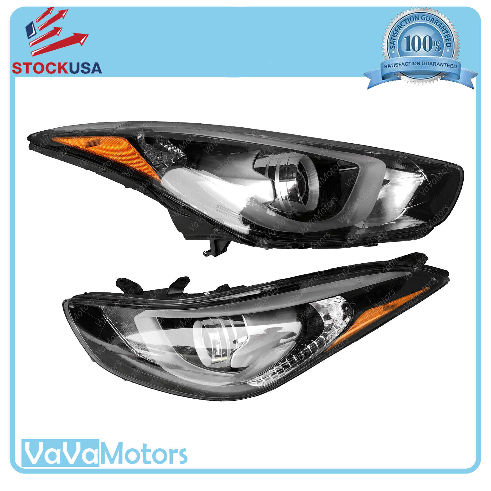 Fits 2014 2016 Hyundai Elantra LED Projector Headlight Limited Sport Pair 2pc