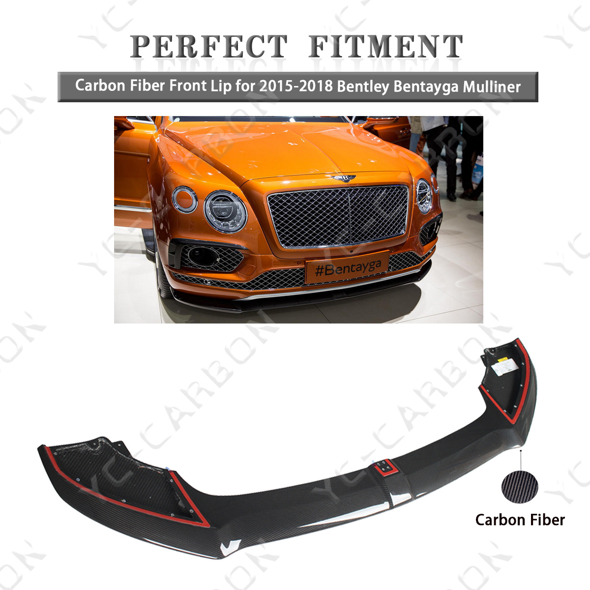 NEW Carbon Fiber Front Bumper Lip for 2015-2018 Bentley Bentayga Mulliner