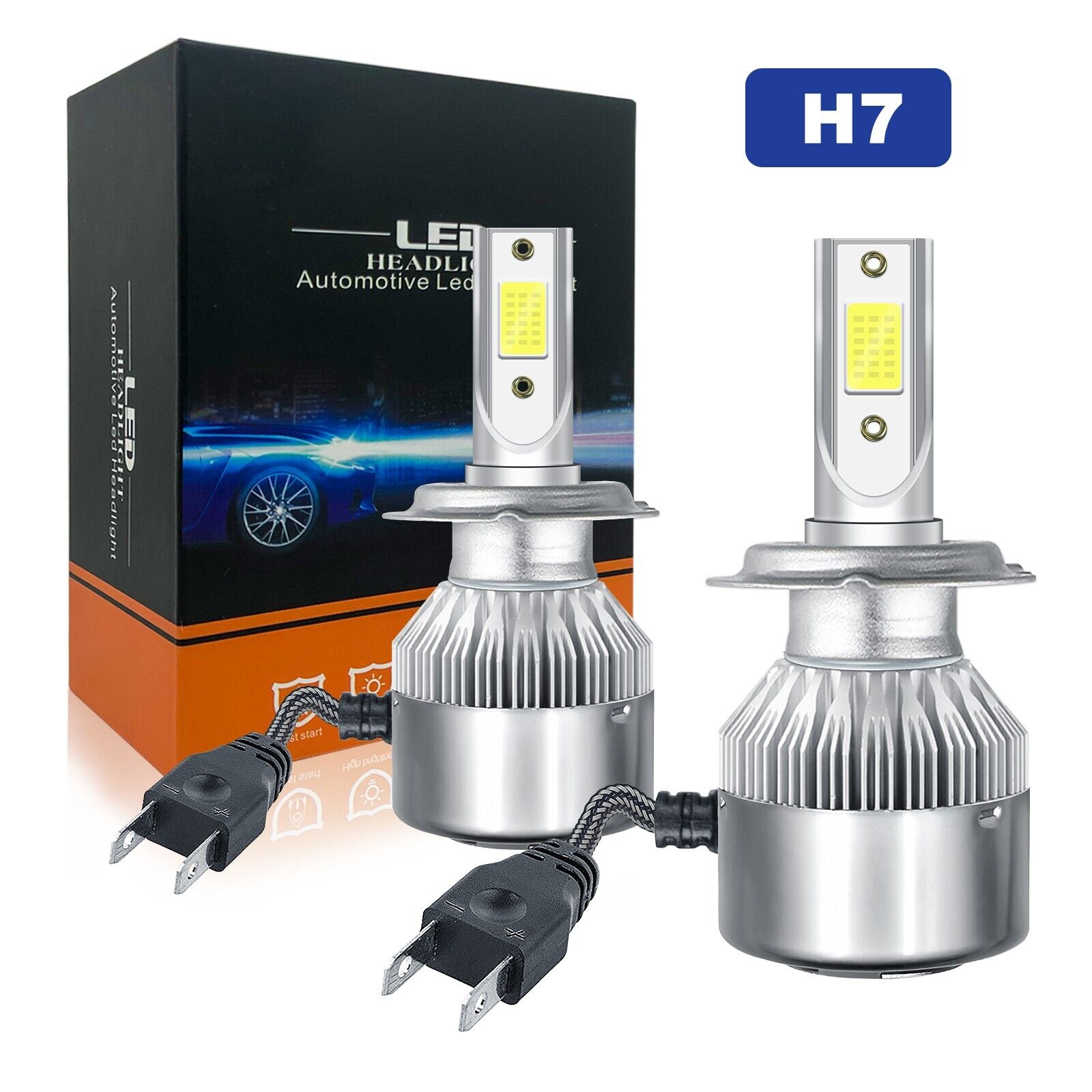 2× H7 LED Headlight Bulbs Conversion Kit High Low Beam 6000K White