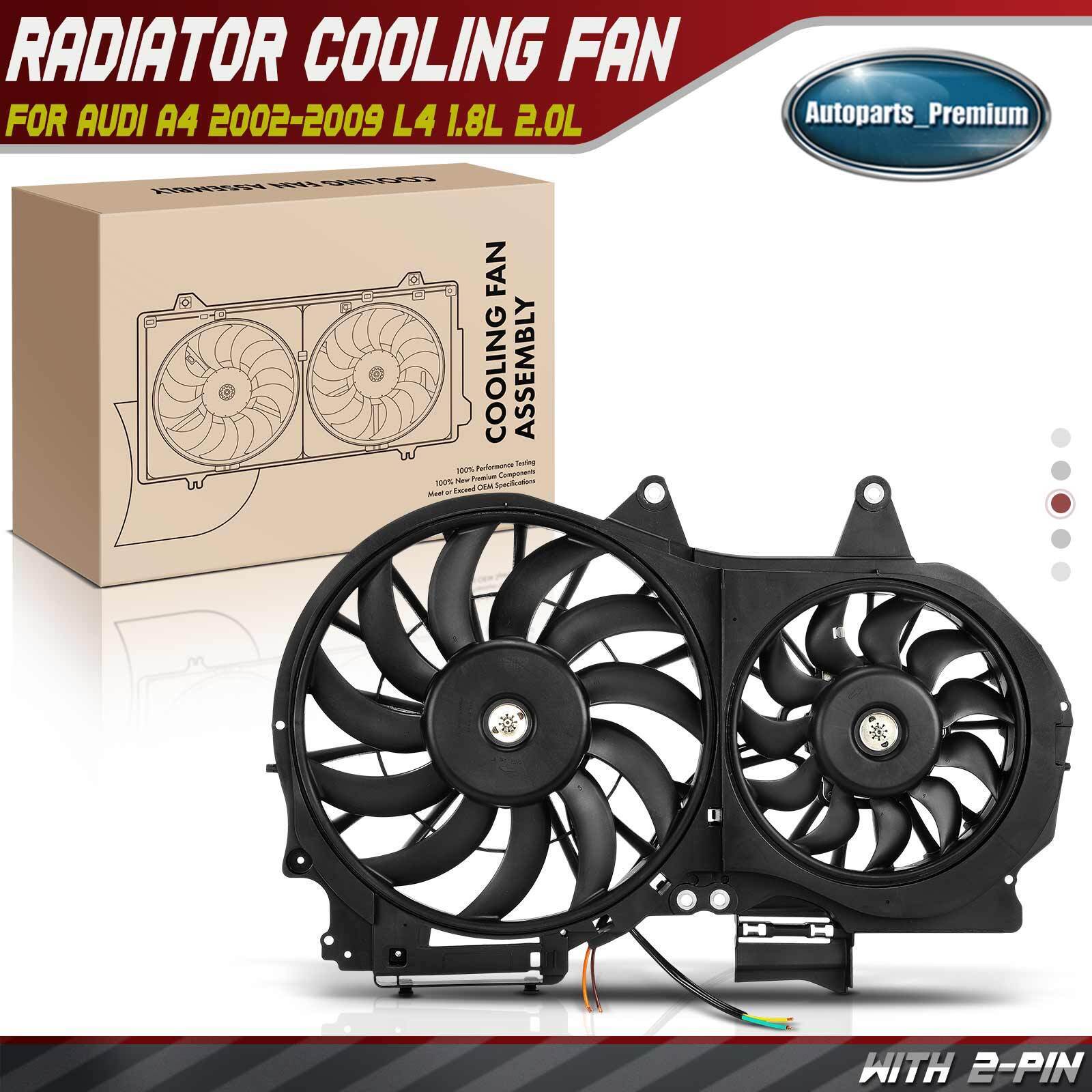 Dual Engine Radiator Cooling Fan w/ Shroud Assembly for Audi A4 02-09 1.8L 2.0L