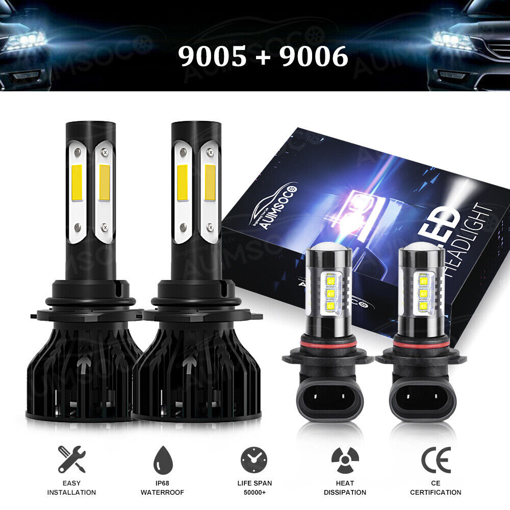 For Acura TL 2002 2003 4pcs 6000K White LED Headlight High/Low Beam +Fog Bulbs