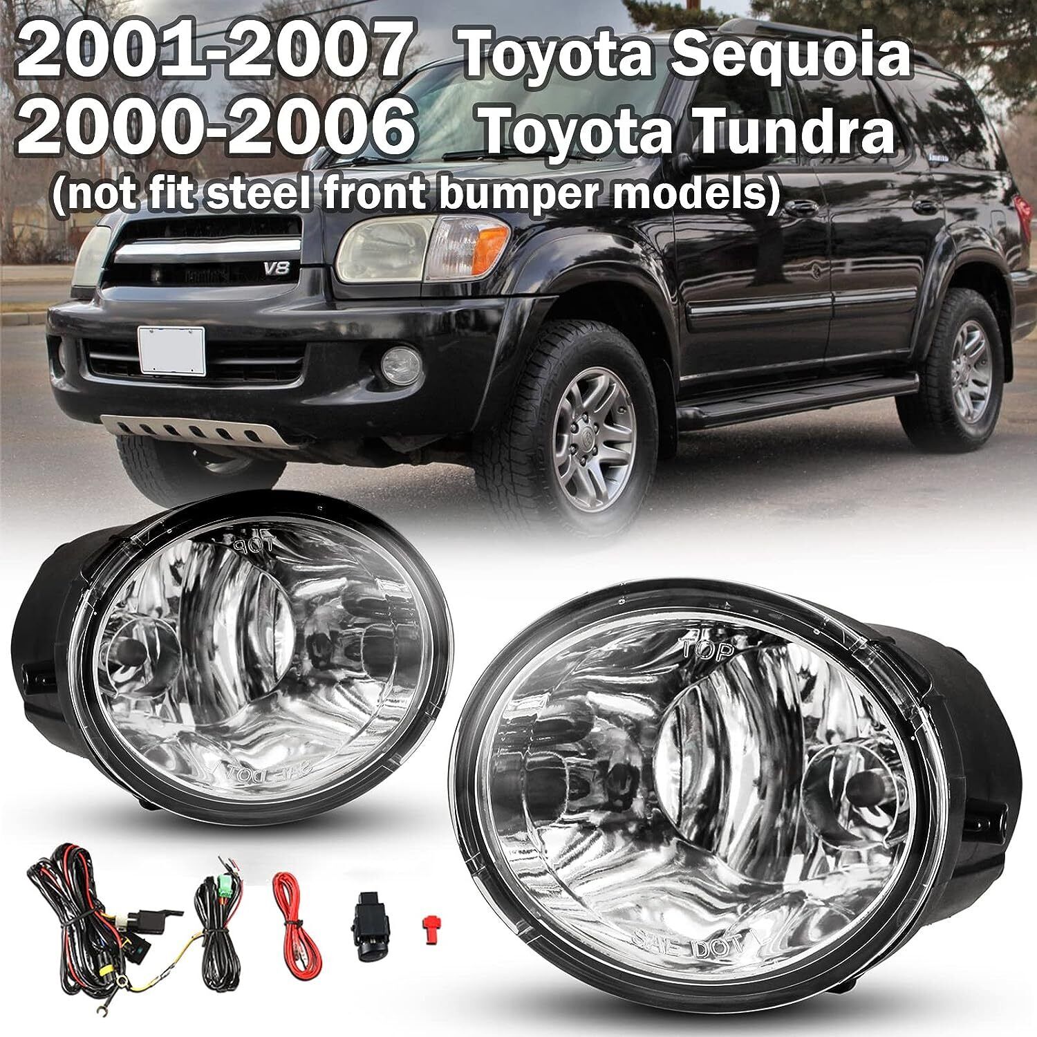 Pair Fog Lights For 2000-2006 Toyota Tundra / 2001-2007 Toyota Sequoia Fog Lamps