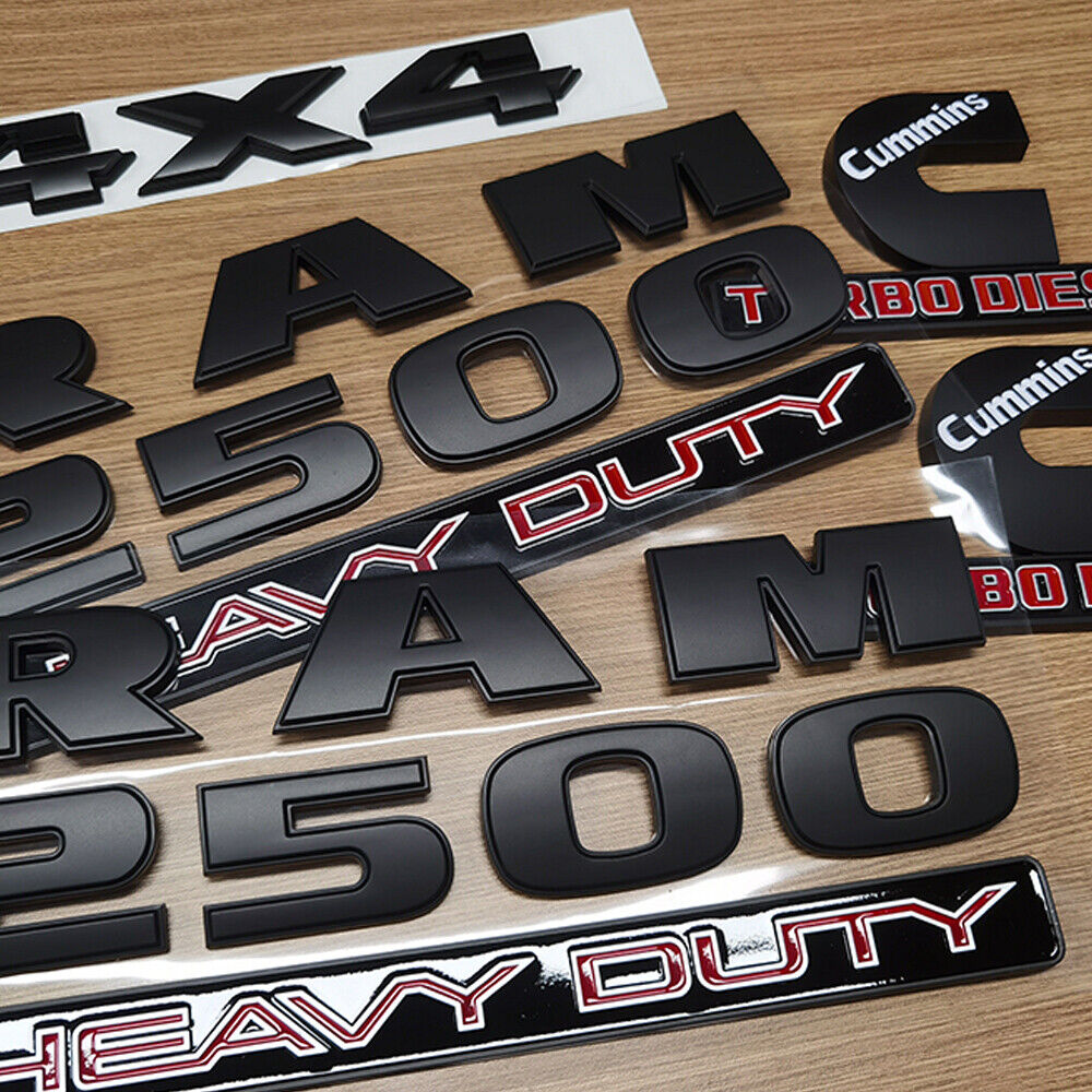 5PCS Matte Black Emblem Badges For RAM 2500 HEAVY DUTY 4X4 Cummins Turbo Diesel