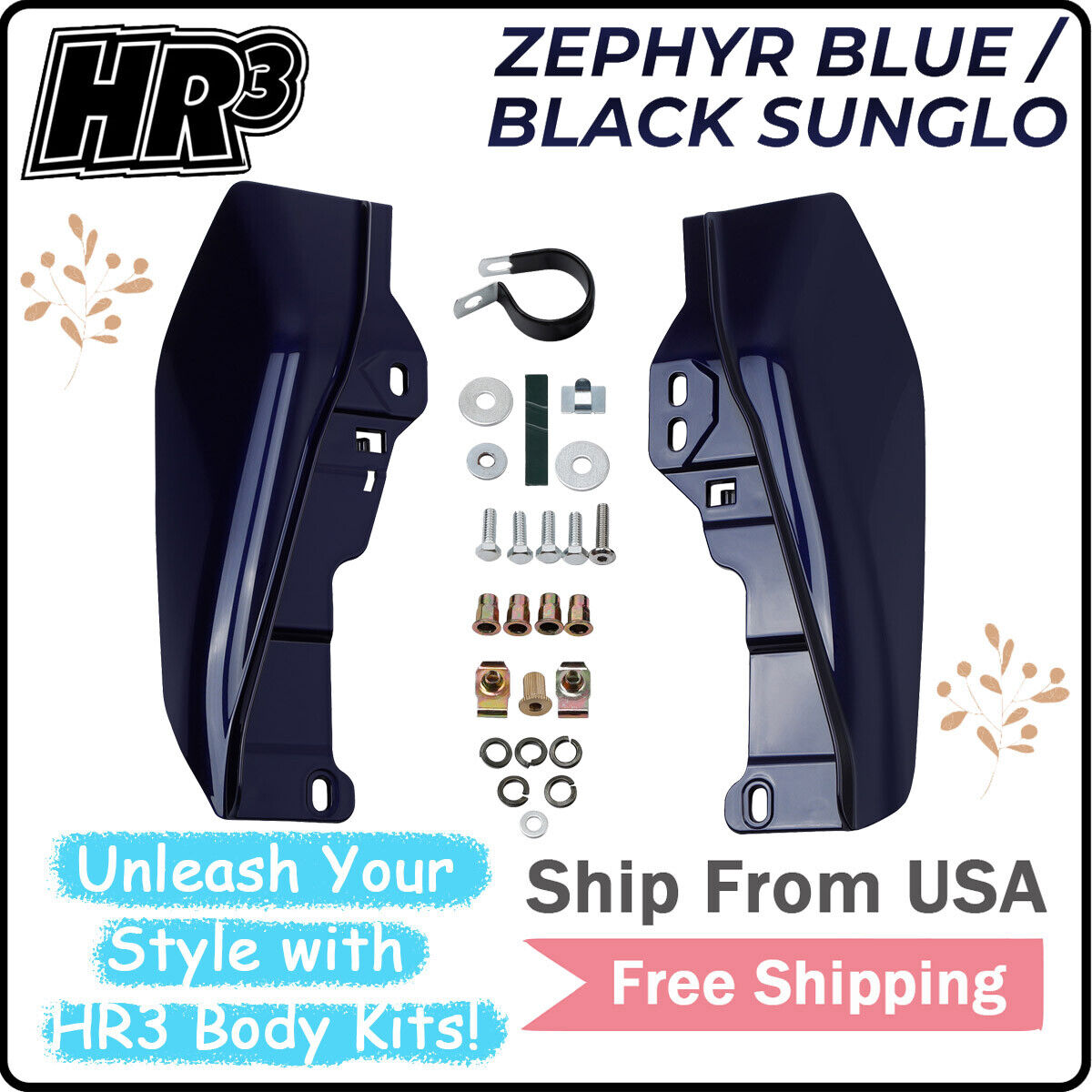 Mid Frame Deflectors Fit For Harley Road Glide 09-23 Zephyr Blue / Black Sunglo