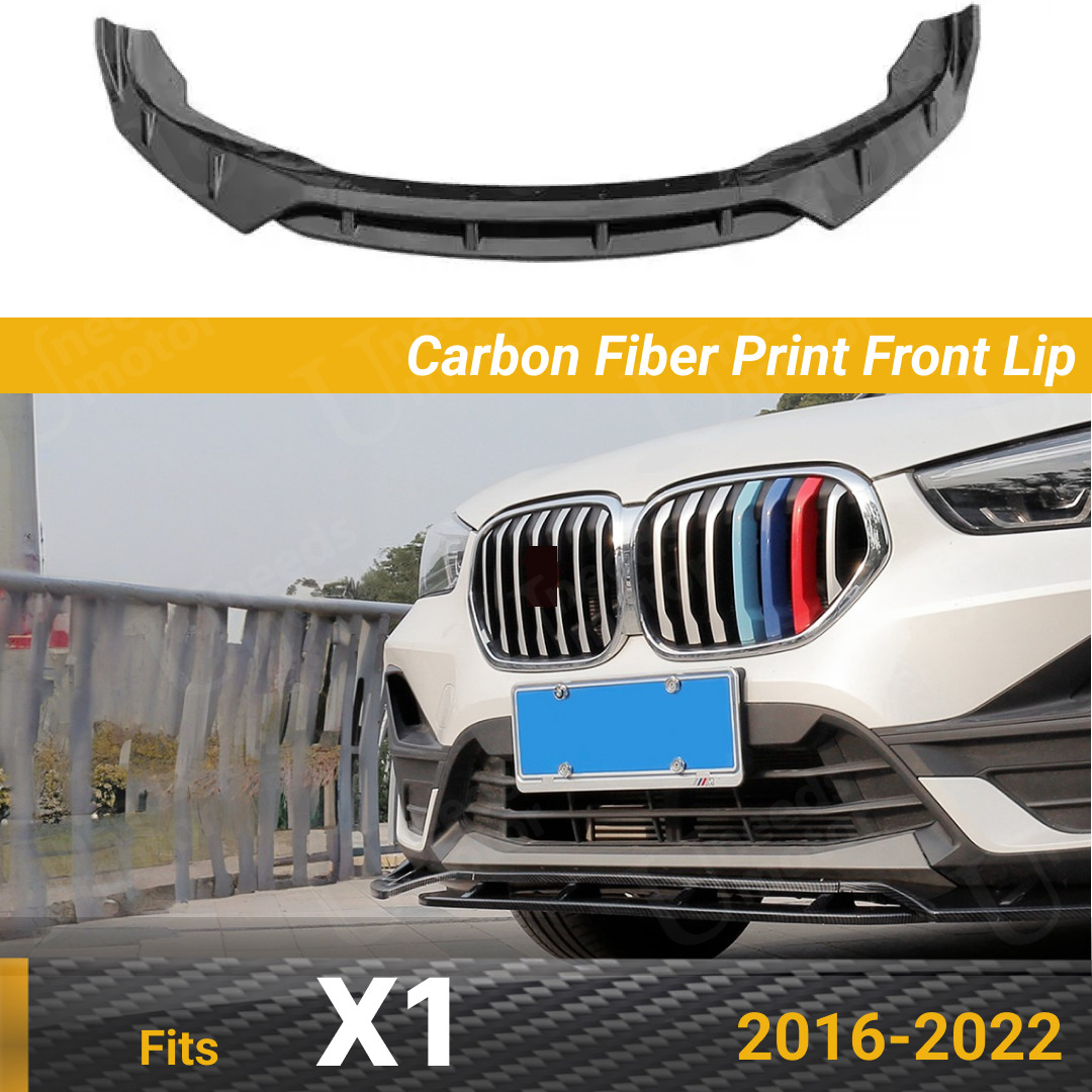 Fits 2016-22 BMW X1 F48 Carbon Fiber Print Front Bumper Lip Splitter Spoiler Kit