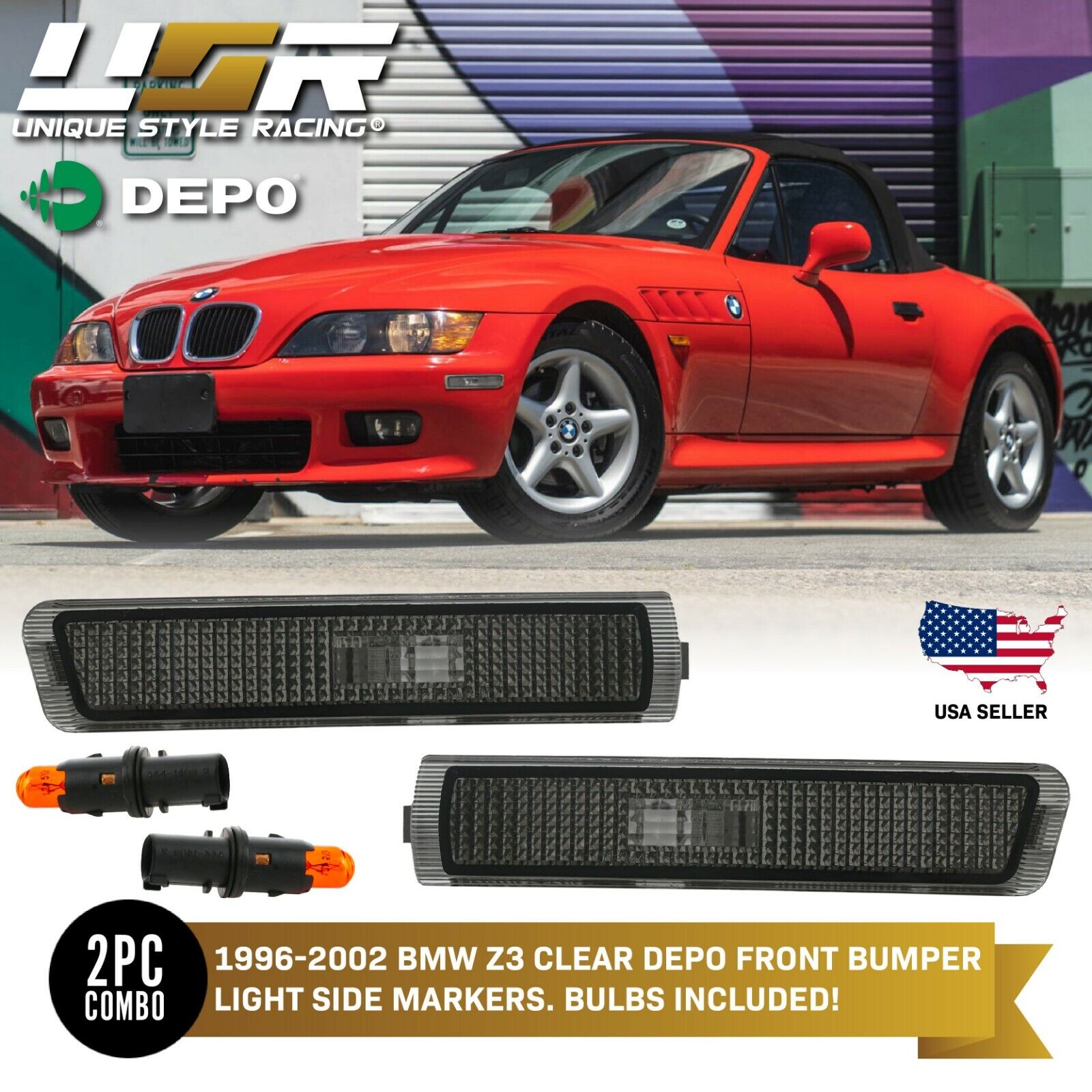 DEPO Smoke Euro Bumper Side Marker Lights For 96-02 BMW Z3 Roadster M Coupe
