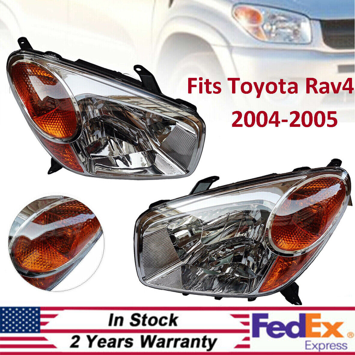 For 2004-2005 Toyota RAV4 Left & Right Headlights Halogen A Pair Headlamps LH+RH