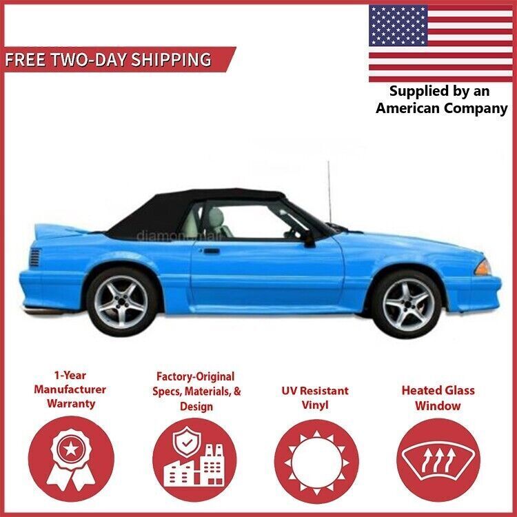 1991-93 Ford Mustang Convertible Soft Top w/ DOT Approved Glass Window, Black
