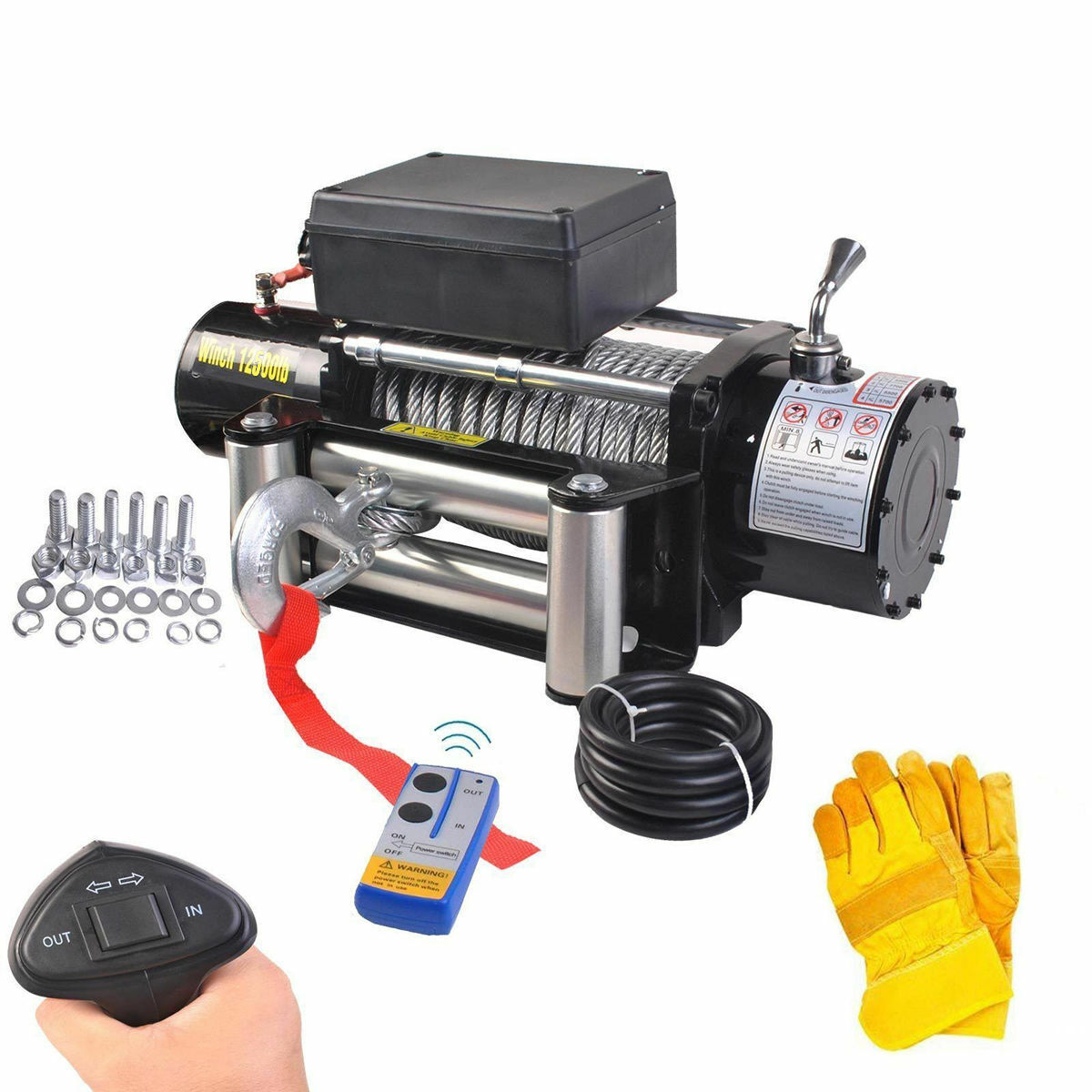 Classic 12500lbs 12V Electric Recovery Winch Truck SUV Wireless Remote w/Gloves