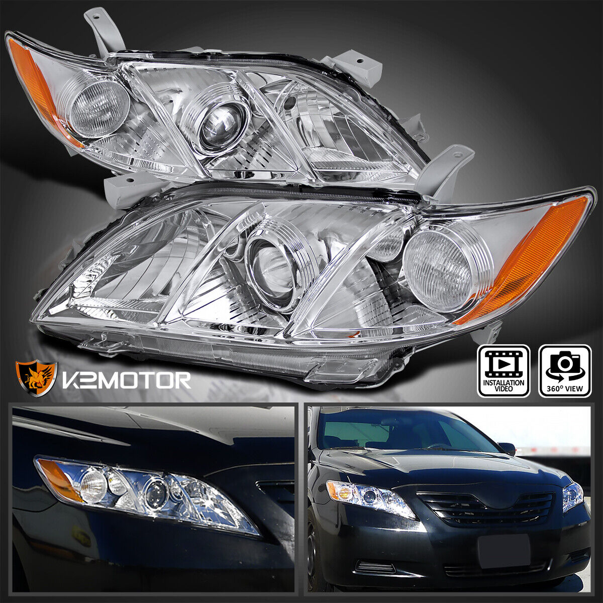 Clear Fits 2007-2009 Toyota Camry Projector Headlights Lamps Left+Right 07-09
