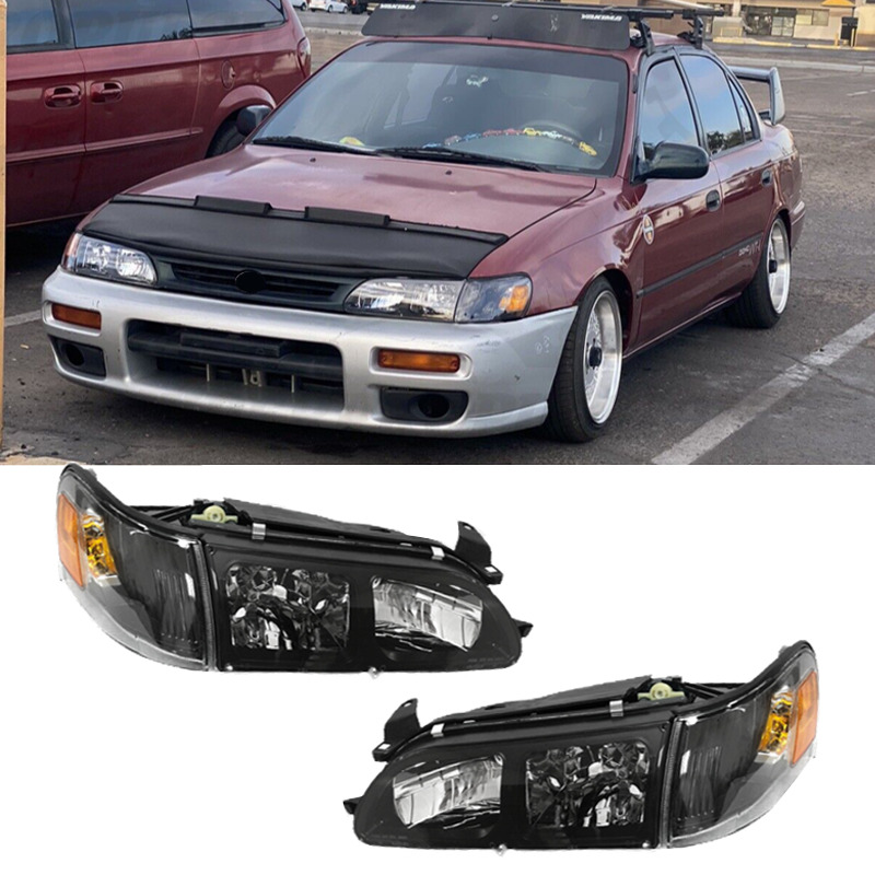 JDM Black Headlights & Corner Signal Lights Fit 1993-1997 Toyota Corolla 93-97