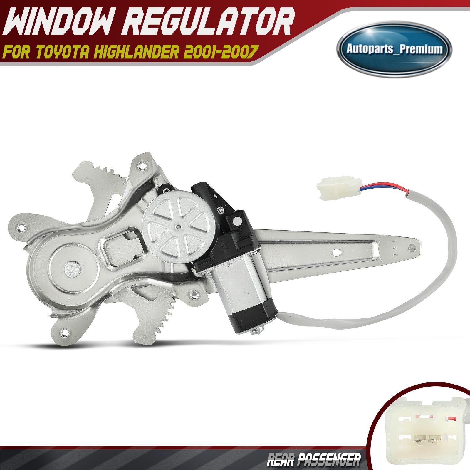 Rear Passenger Power Window Regulator w/ 2-Pin Motor for Toyota Highlander 01-07