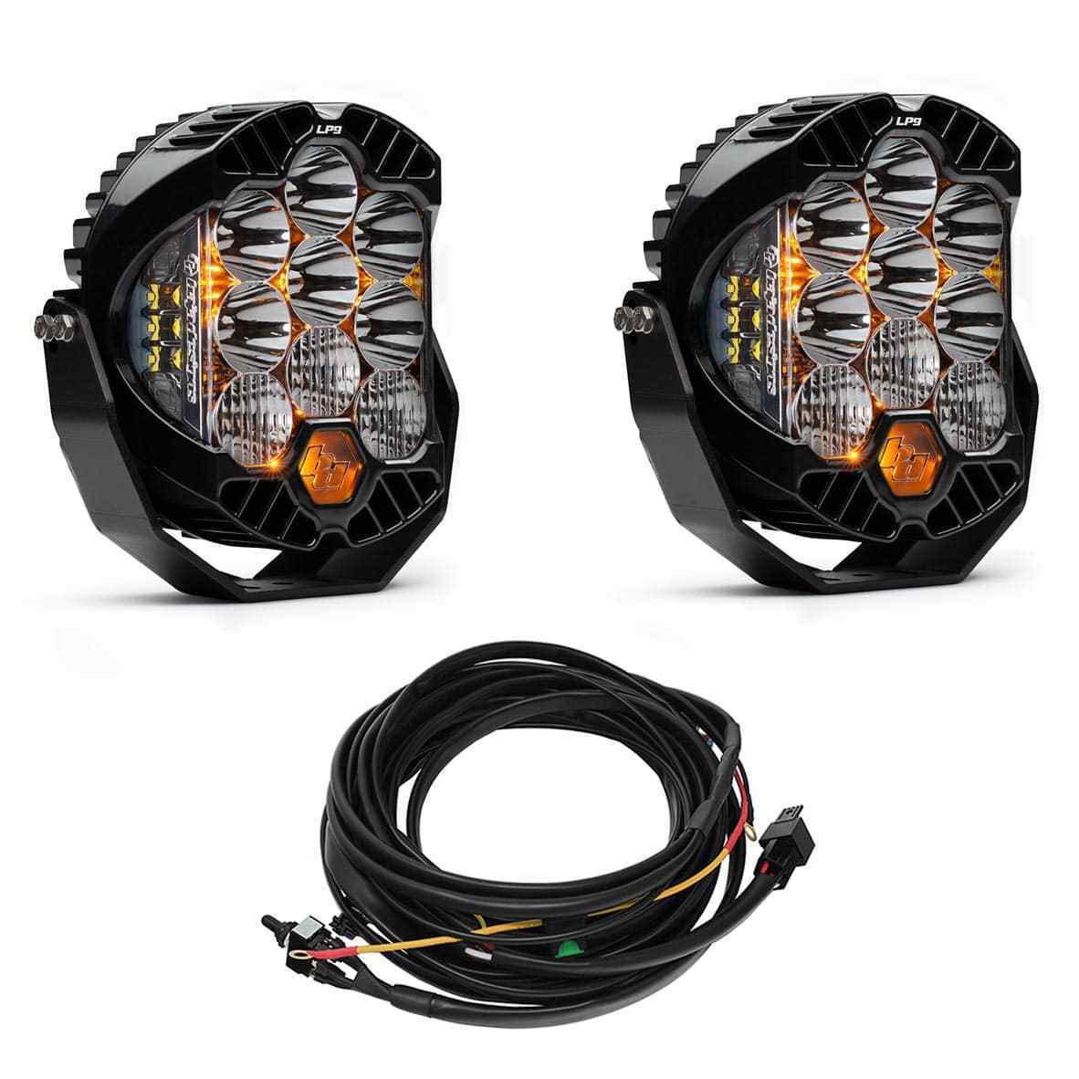 Baja Designs® Pair LP9 Pro Clear White LED Driving/Combo Lights & Toggle Harness