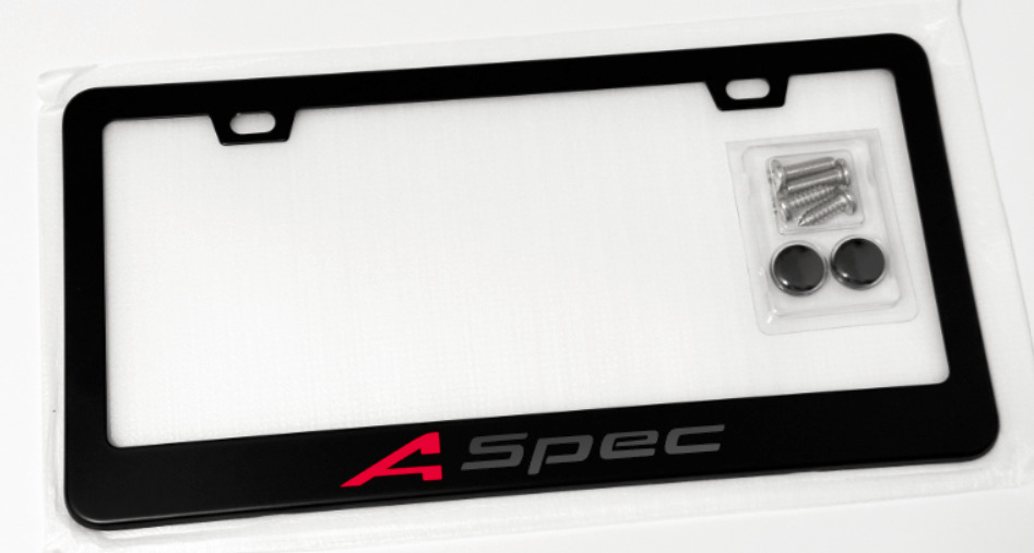 Acura A-Spec Black on Black Metal License Plate Frame  TL MDX RDX TLX & Integra