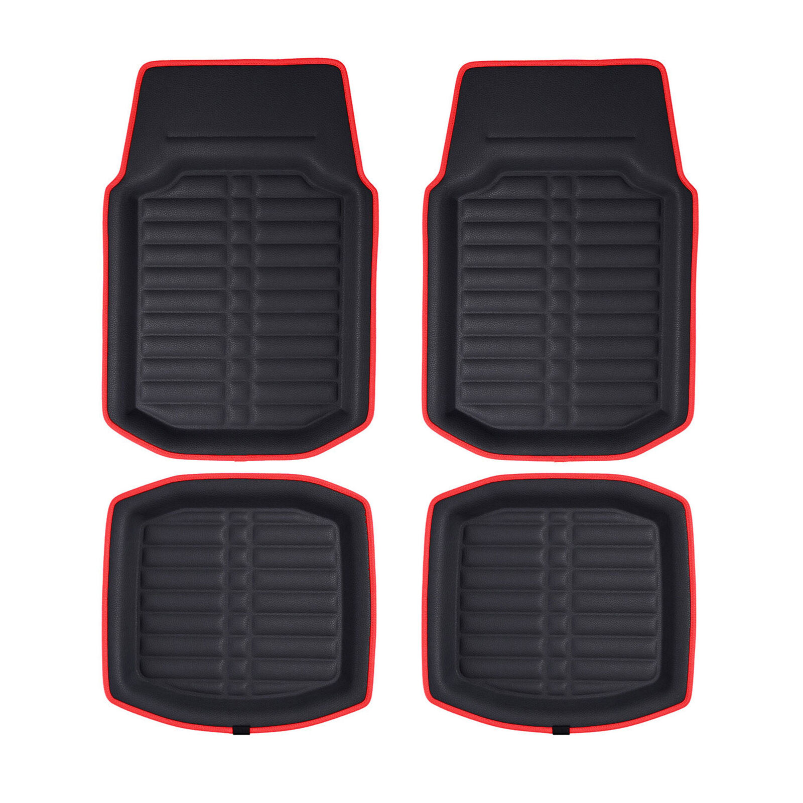 FH Group PU Leather Floor Mats for Auto Car SUV Van Deep Tray Waterproof - Red