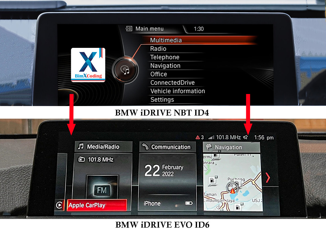 BMW NBT EVO iD4 to iD6 iDrive flash upgrade with CarPlay Full Screen