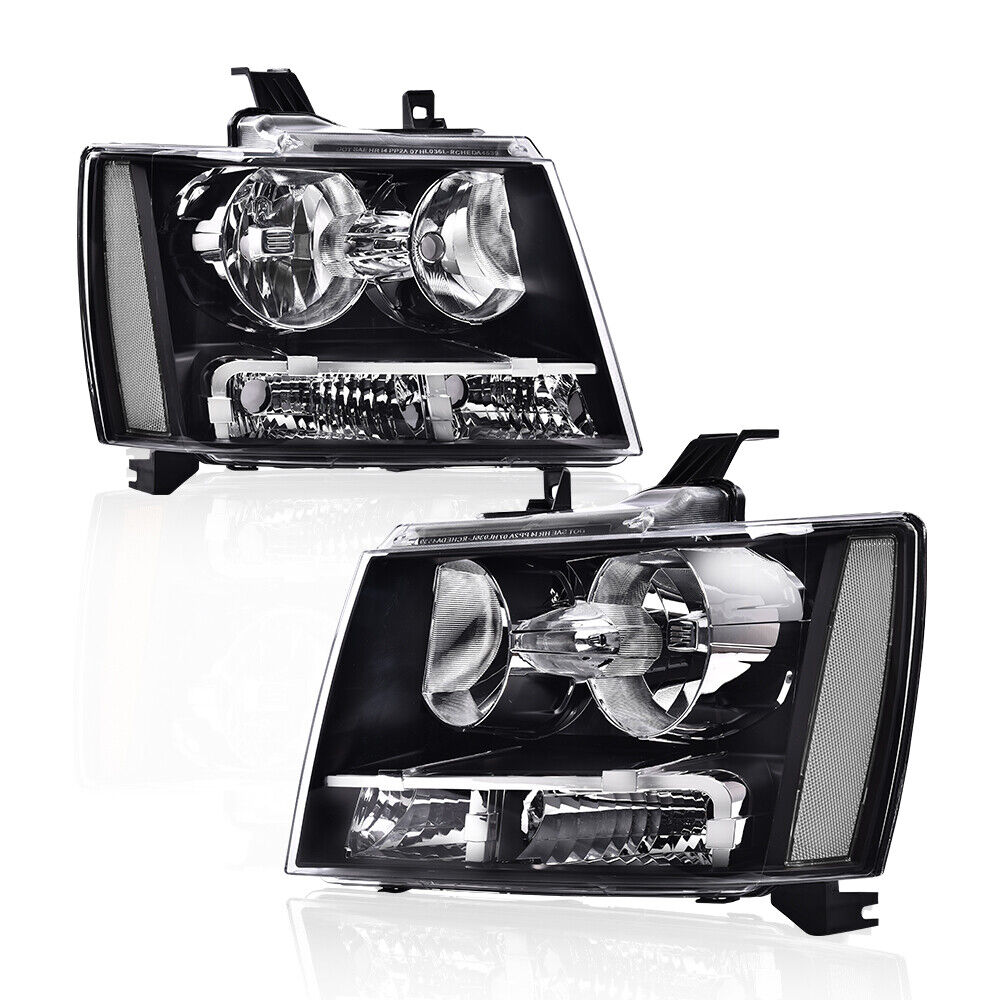 Clear Corner Black Headlights Fit For 2007-2014 Chevy Avalanche Tahoe Suburban