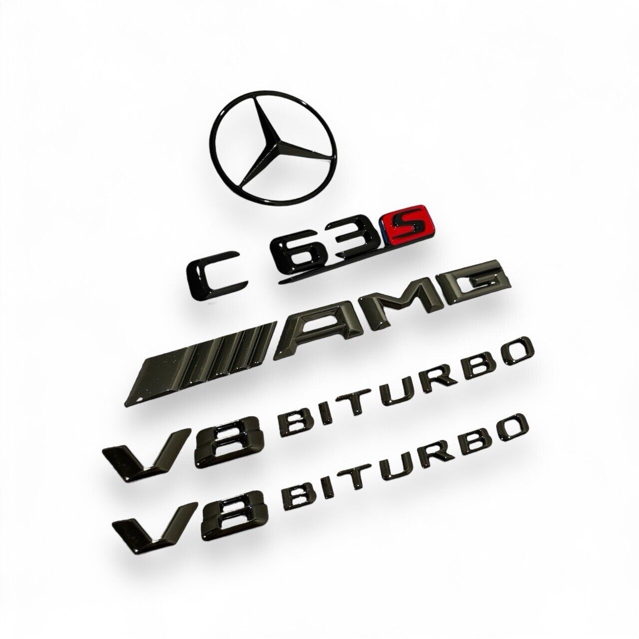 C63S SEDAN AMG V8 BITURBO Rear Star Emblem Black Badge Combo Set Mercedes W205