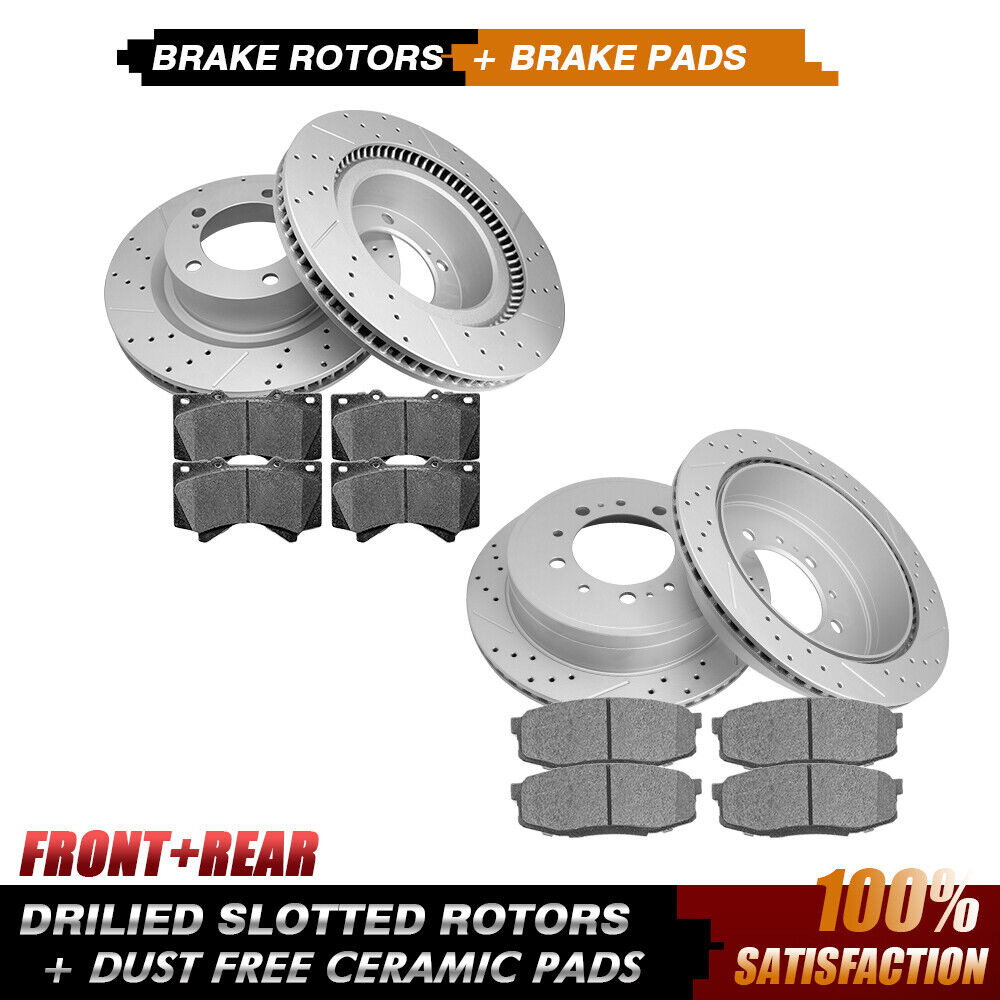 Front Rear Drilled Rotors Brake Pad For Toyota Tundra Sequoia Land Cruiser LX570