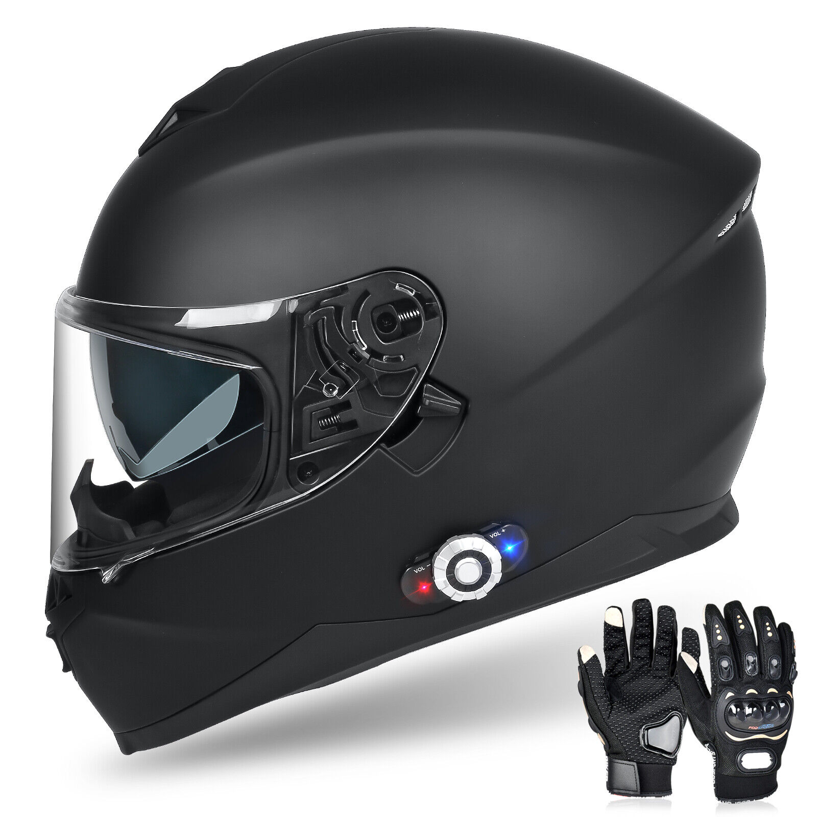 DOT Bluetooth Motorcycle Helmet Full Face With Headset Intercom & Gloves