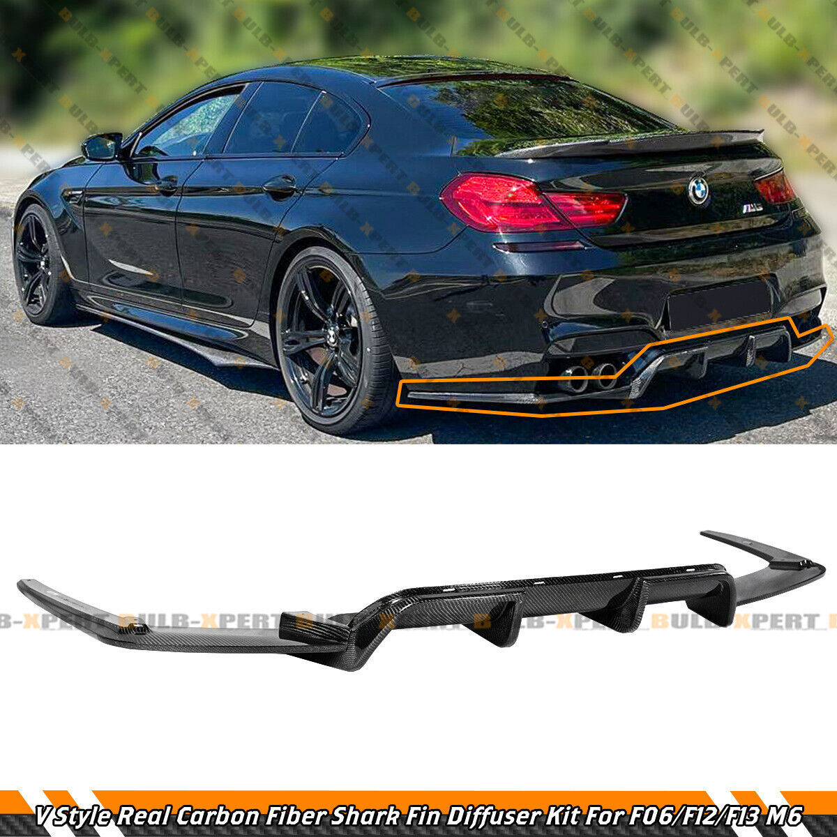 V Style Carbon Fiber Rear Diffuser W/ Extension For 2012-2018 BMW F06 F12 F13 M6