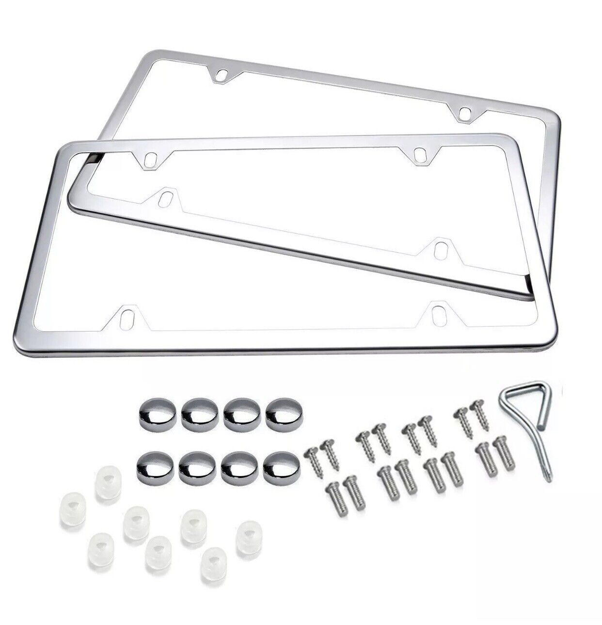 2pcs Silver Stainless Steel License Plate Frame Cover Front & Rear Kit Universal