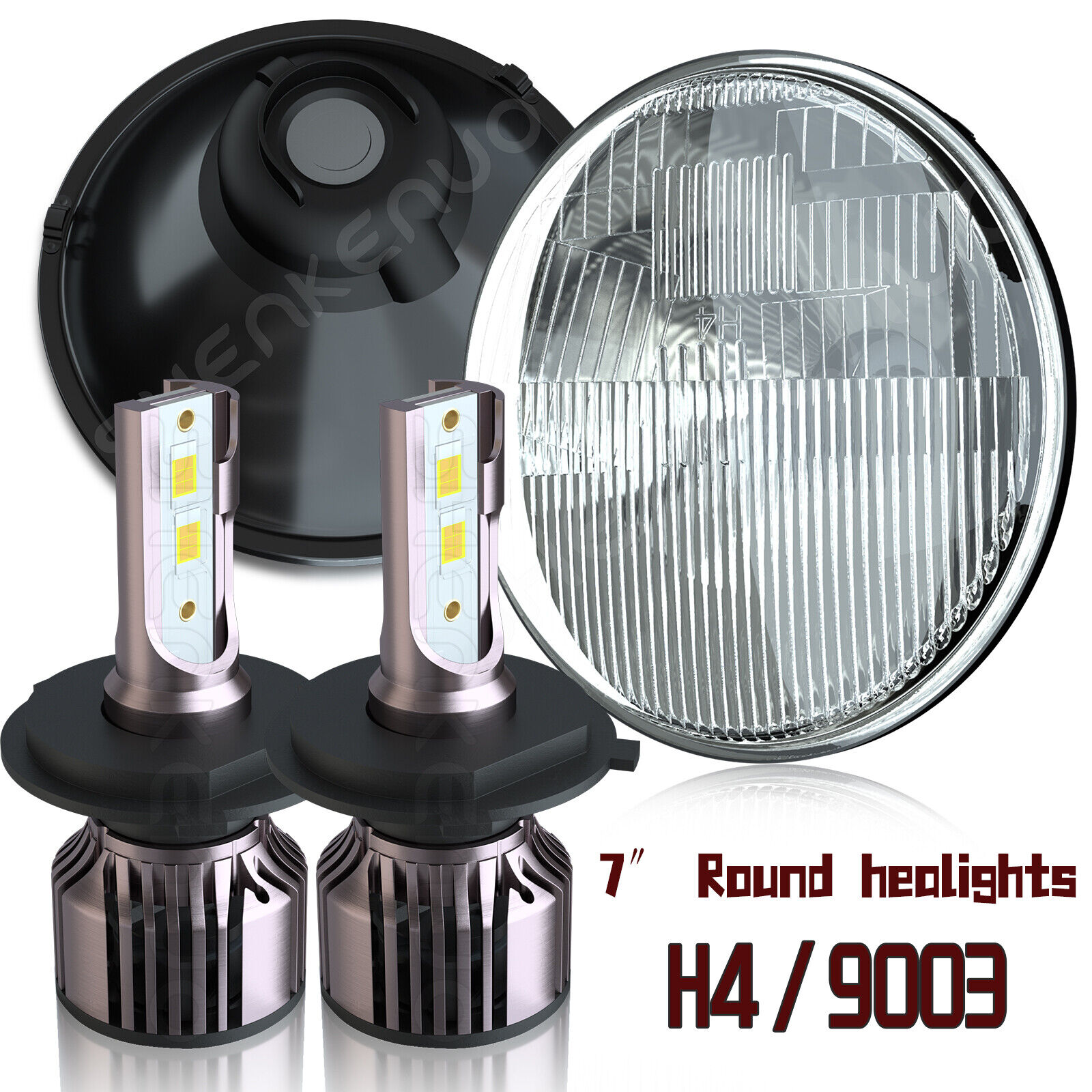 7 Inch led GLASS Headlight Round, ORIGINAL CLASSIC LOOK conversion Chrome 12V H4