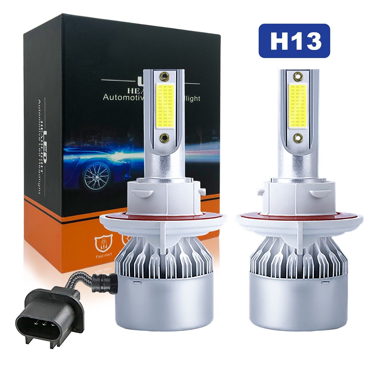 2-Sides H13/9008 LED Headlight Bulbs Kit High Low Beam 6500K Super Bright White